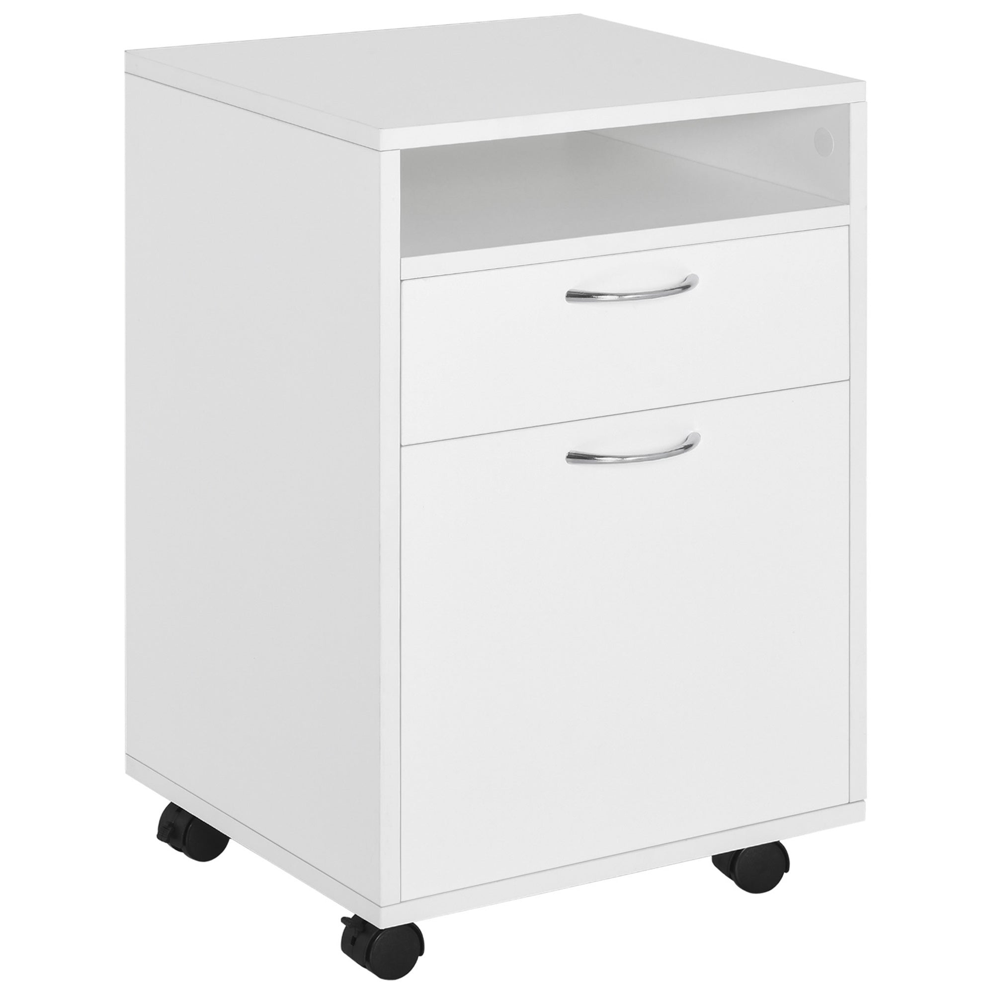 Easycomfort Cassettiera Portadocumenti da Ufficio in Legno white with 2 Cassetti, 4 Ruote Ominidirezionali, 40 x 35 x 60cm