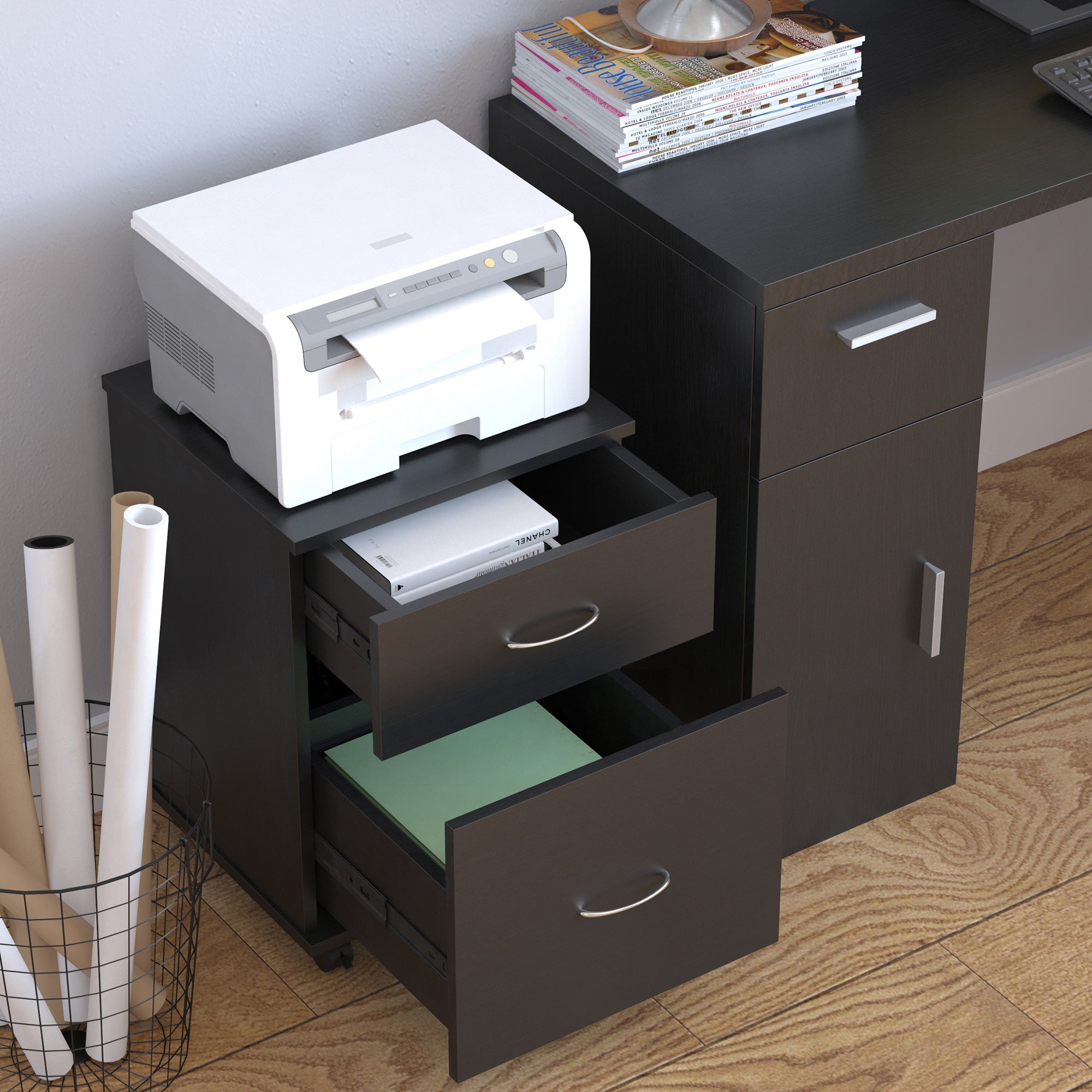 Easycomfort Cassettiera a Rotelle da Ufficio Salvaspazio in Legno, 41x39x58cm, black