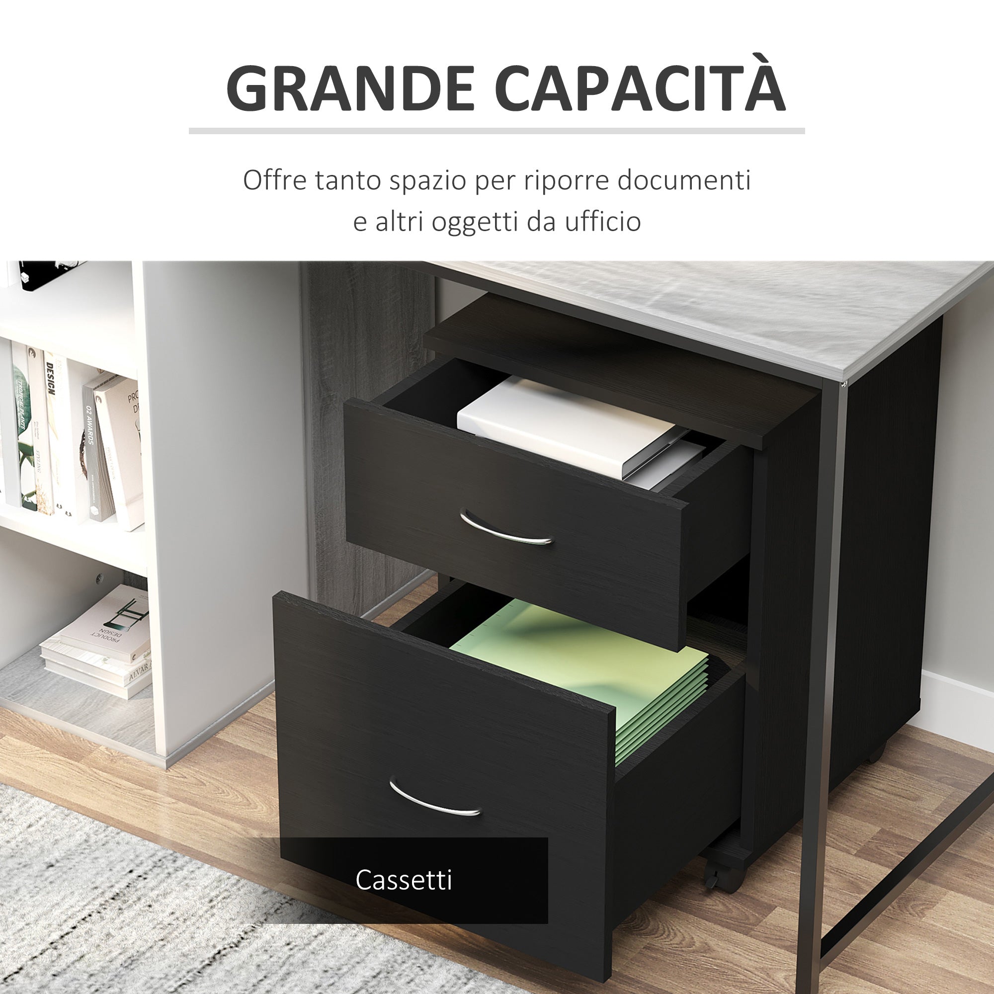 Easycomfort Cassettiera a Rotelle da Ufficio Salvaspazio in Legno, 41x39x58cm, black