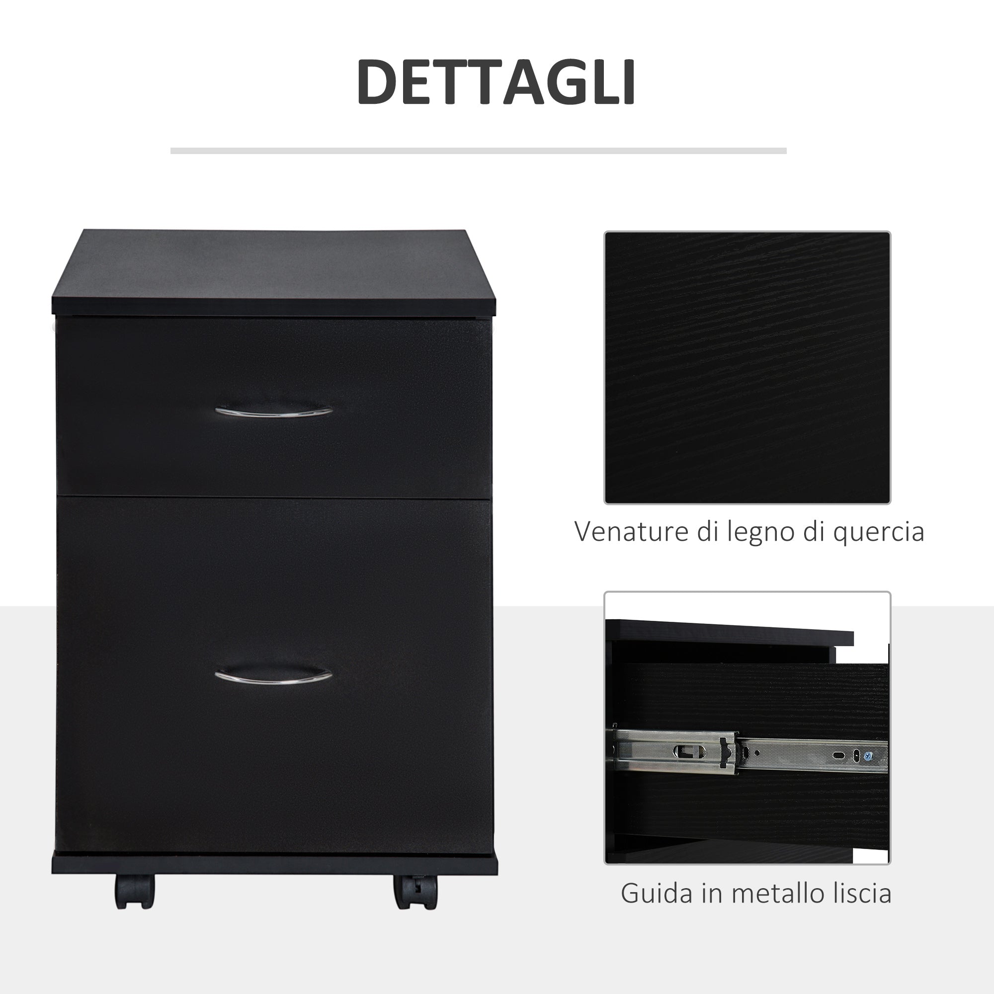 Easycomfort Cassettiera a Rotelle da Ufficio Salvaspazio in Legno, 41x39x58cm, black