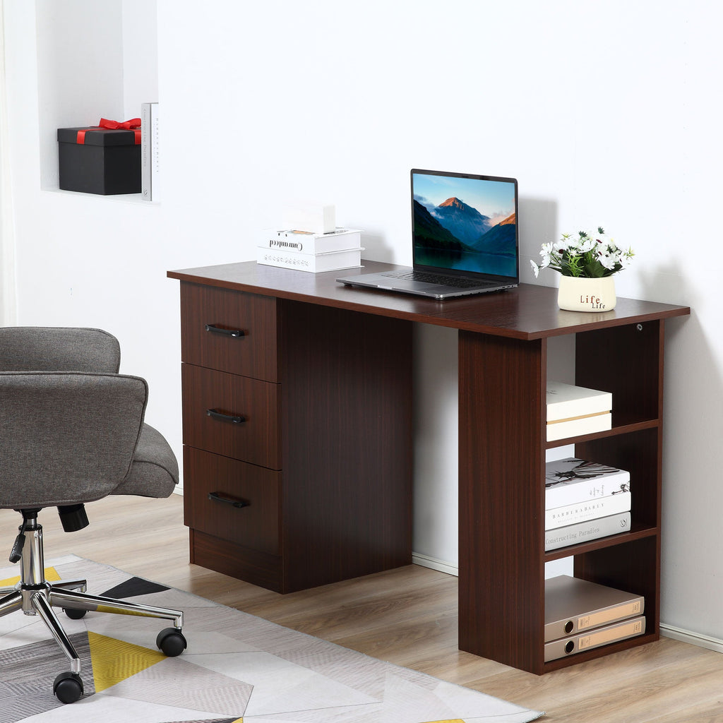Easycomfort Scrivania Ufficio with 3 Cassetti e 3 Ripiani Reversibili in Legno, 120x49x72cm, Noce