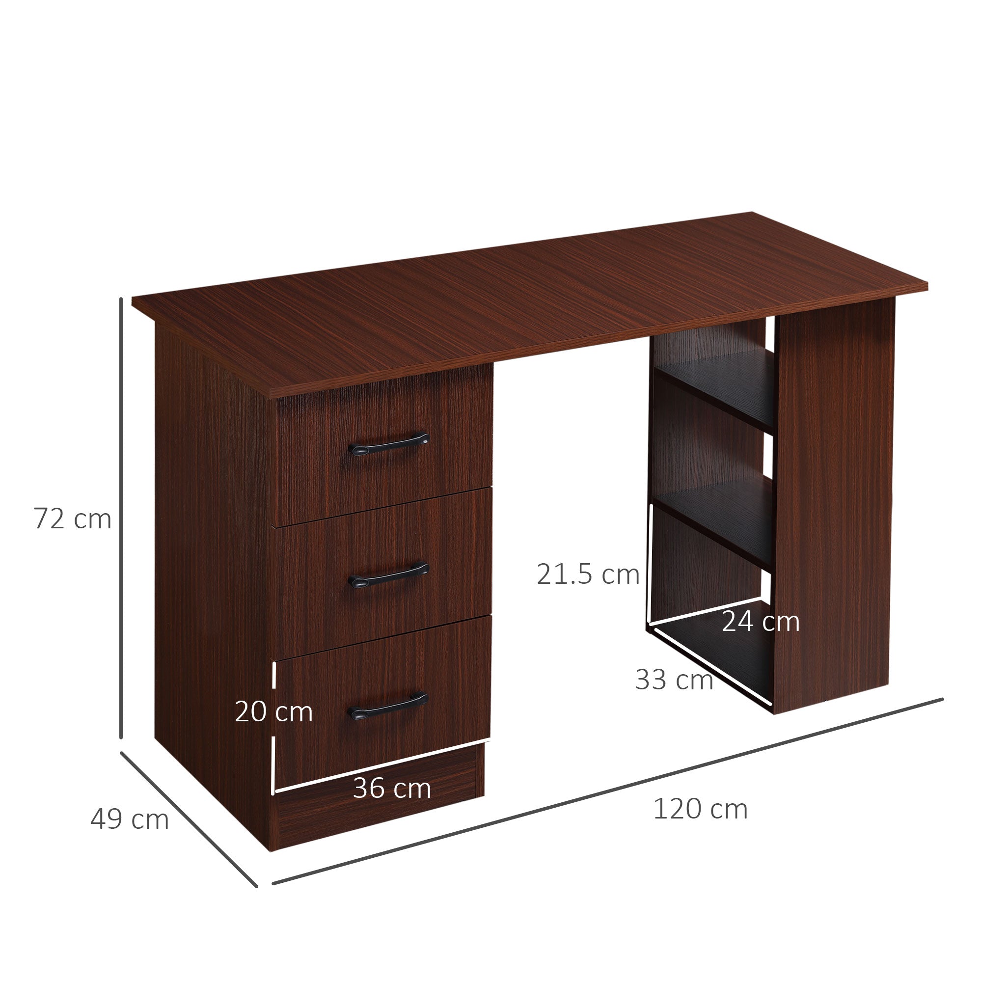 Easycomfort Scrivania Ufficio with 3 Cassetti e 3 Ripiani Reversibili in Legno, 120x49x72cm, Noce