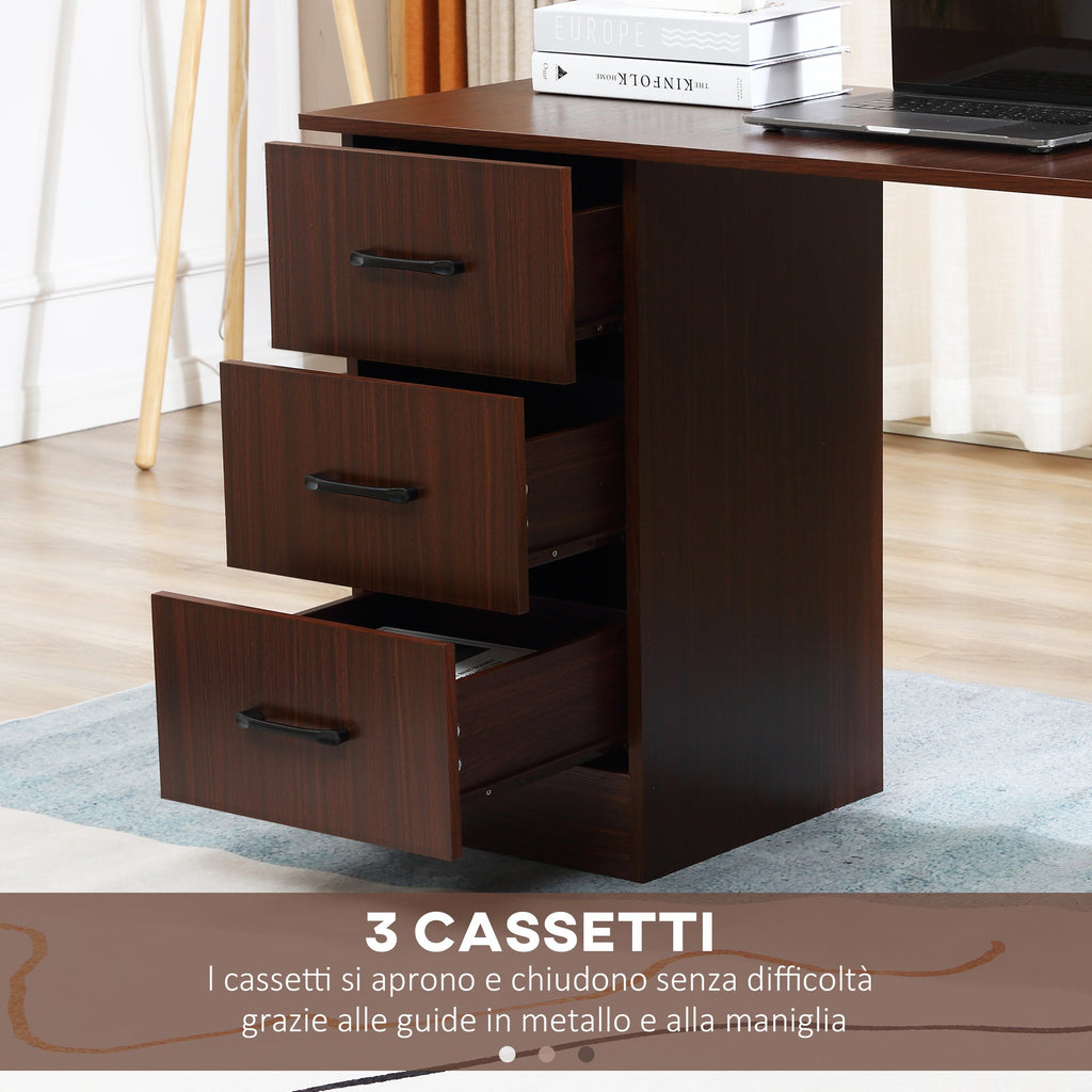 Easycomfort Scrivania Ufficio with 3 Cassetti e 3 Ripiani Reversibili in Legno, 120x49x72cm, Noce