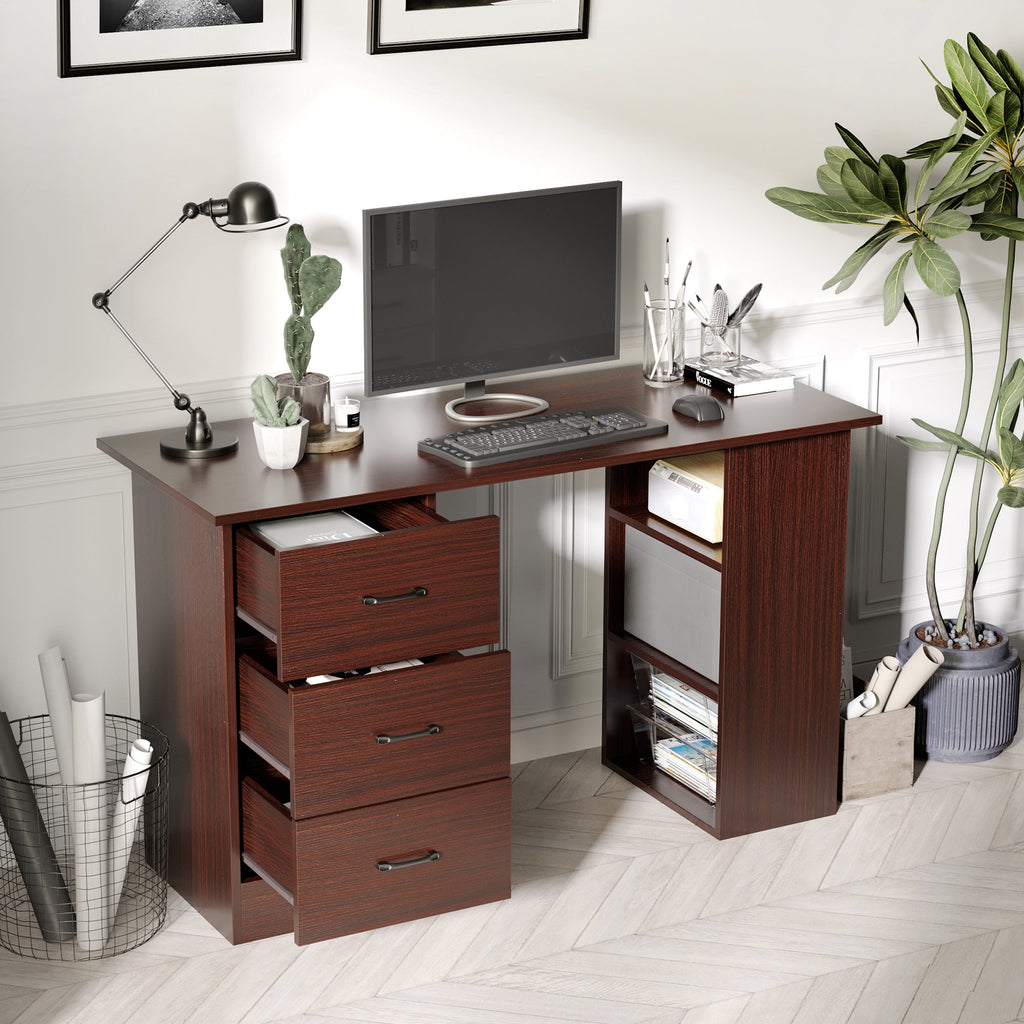 Easycomfort Scrivania Ufficio with 3 Cassetti e 3 Ripiani Reversibili in Legno, 120x49x72cm, Noce
