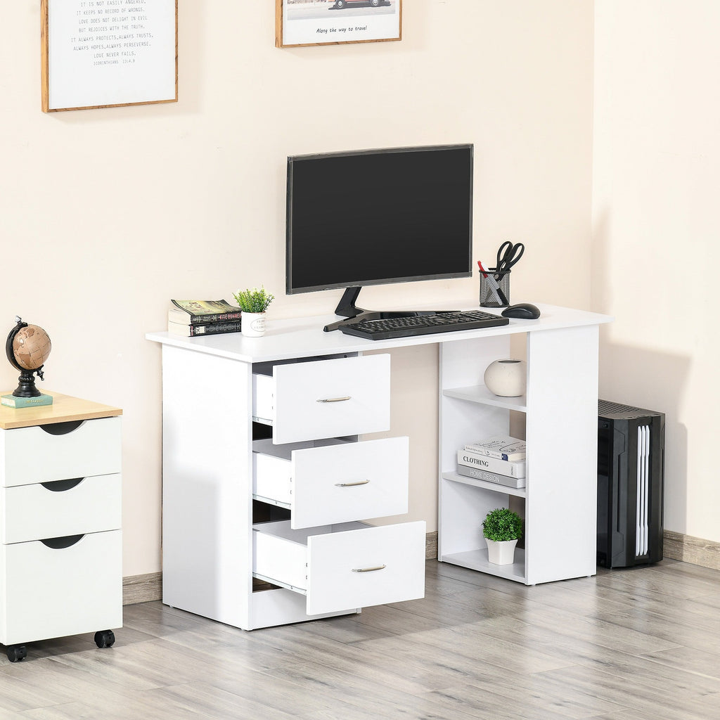 Easycomfort Scrivania Porta PC with 3 Cassetti e 3 Ripiani, Scrivania per Camera e Ufficio in Legno 120x49x72cm white