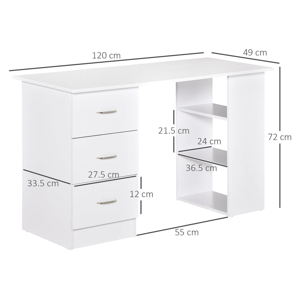 Easycomfort Scrivania Porta PC with 3 Cassetti e 3 Ripiani, Scrivania per Camera e Ufficio in Legno 120x49x72cm white