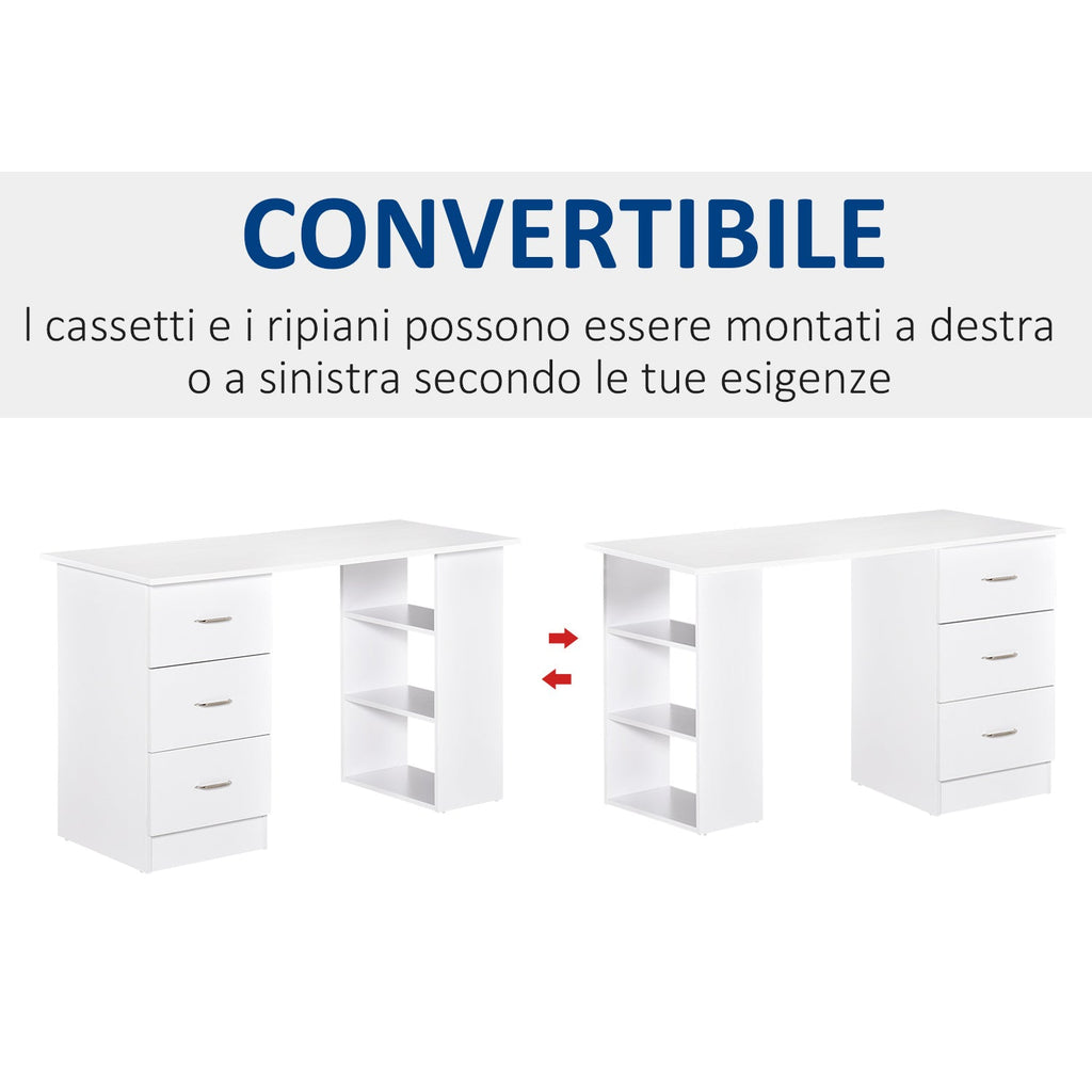 Easycomfort Scrivania Porta PC with 3 Cassetti e 3 Ripiani, Scrivania per Camera e Ufficio in Legno 120x49x72cm white