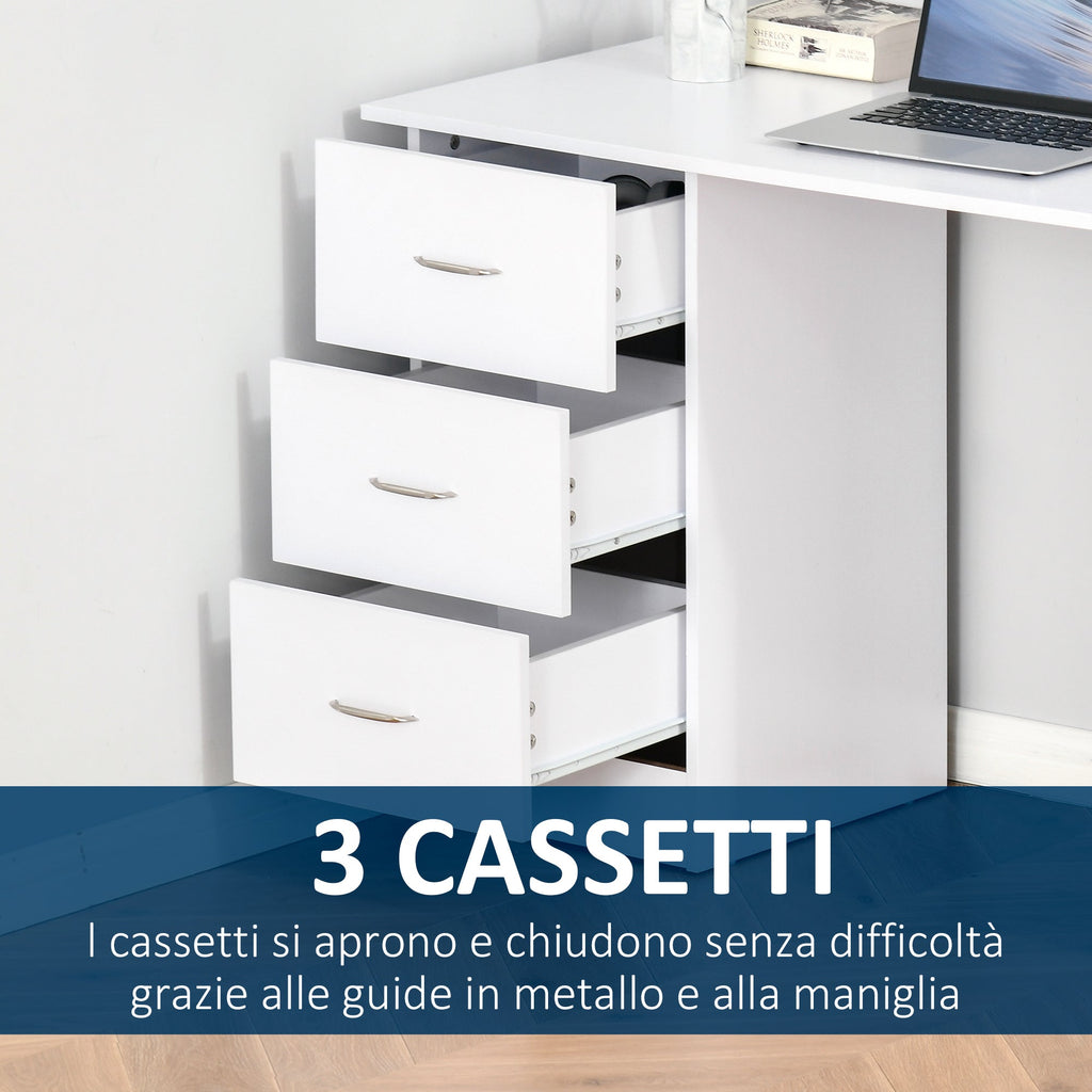 Easycomfort Scrivania Porta PC with 3 Cassetti e 3 Ripiani, Scrivania per Camera e Ufficio in Legno 120x49x72cm white