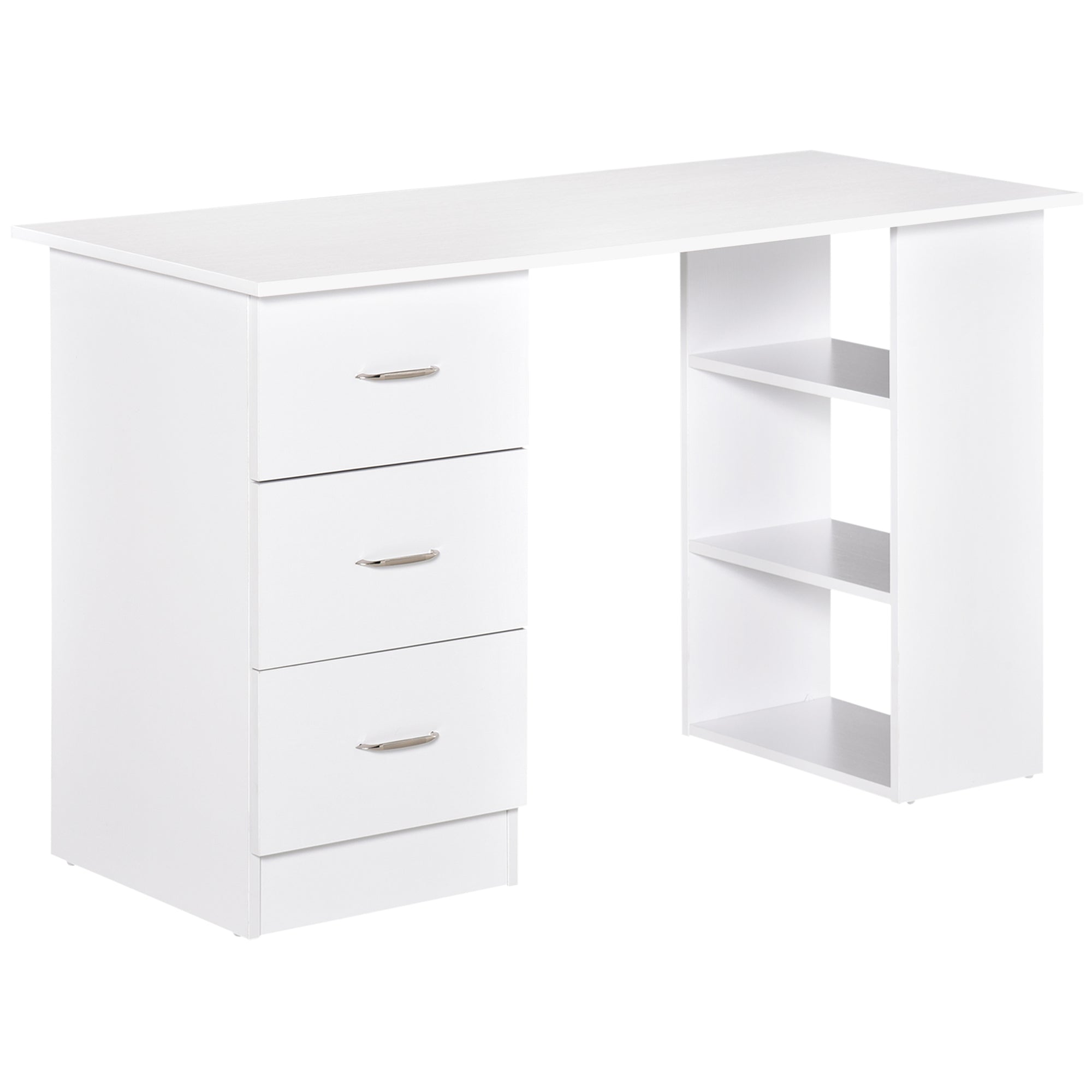 Easycomfort Scrivania Porta PC with 3 Cassetti e 3 Ripiani, Scrivania per Camera e Ufficio in Legno 120x49x72cm white