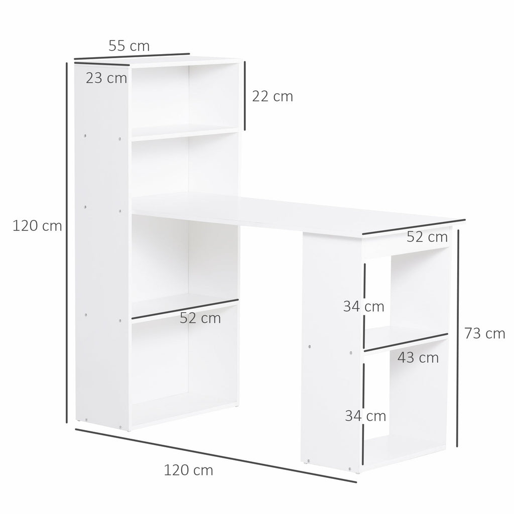 Easycomfort Scrivania Computer with Libreria Salvaspazio, Tavolo da Pranzo per Ufficio e Studio, 120x55x120 cm, white