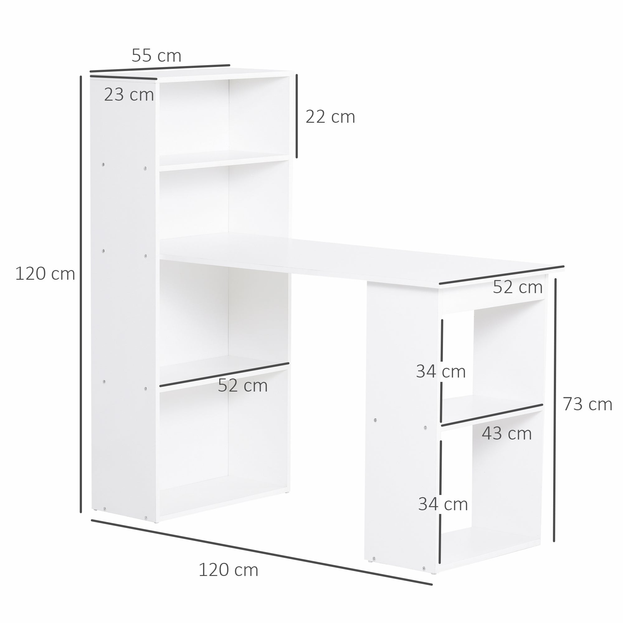 Easycomfort Scrivania Computer with Libreria Salvaspazio, Tavolo da Pranzo per Ufficio e Studio, 120x55x120 cm, white