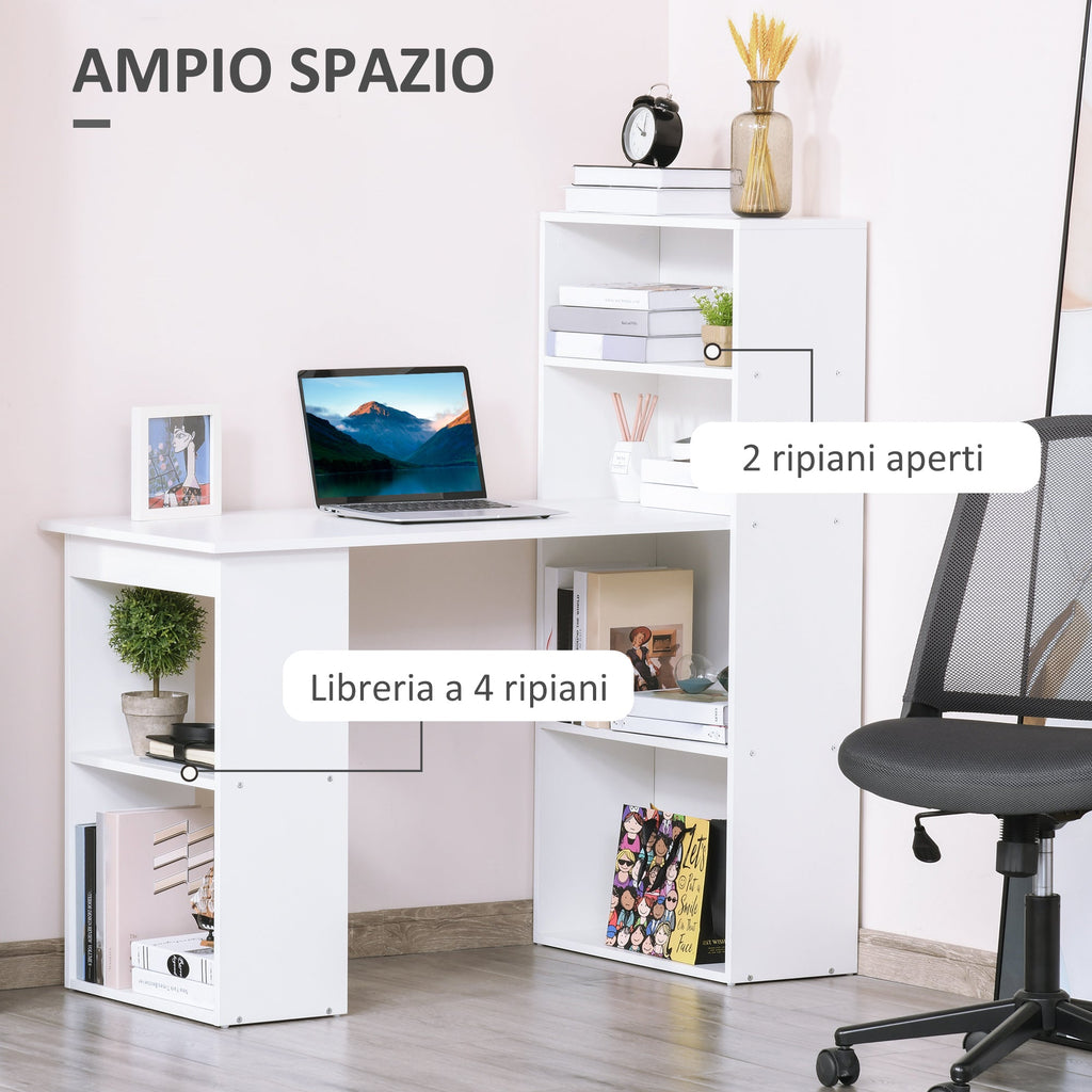 Easycomfort Scrivania Computer with Libreria Salvaspazio, Tavolo da Pranzo per Ufficio e Studio, 120x55x120 cm, white