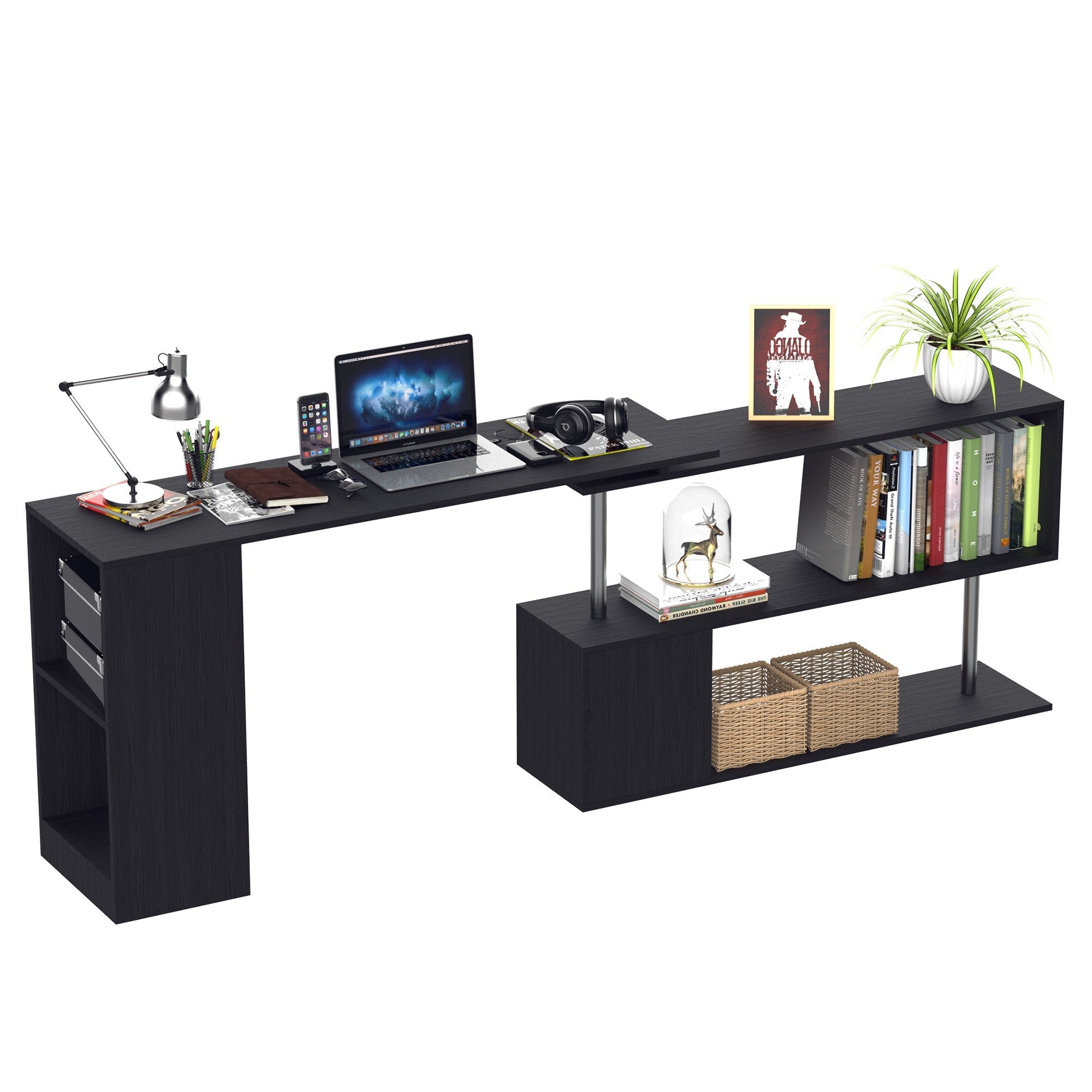 EasyComfort hoekbureau 360° draaibaar 140x120x78 cm - zwart