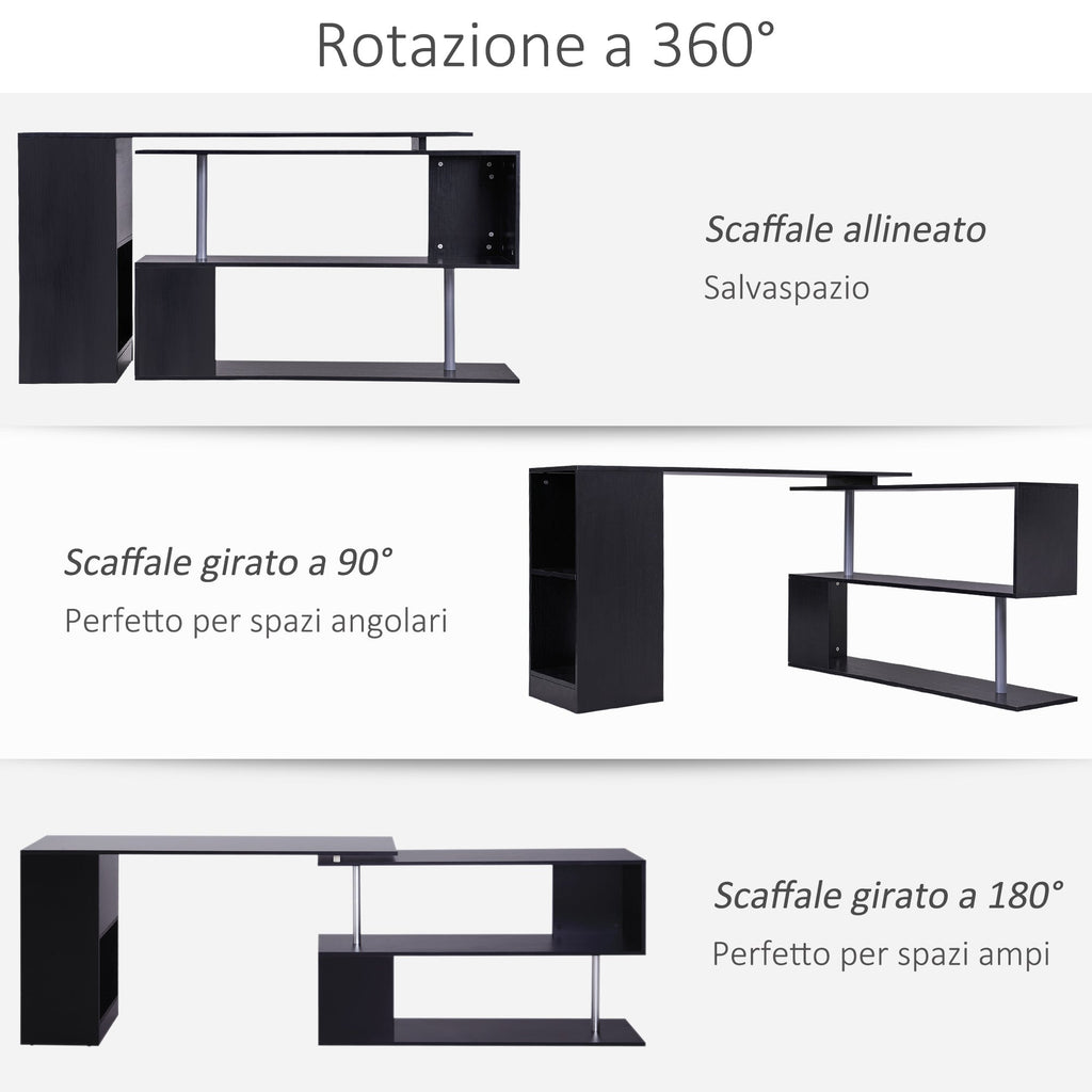 EasyComfort hoekbureau 360° draaibaar 140x120x78 cm - zwart