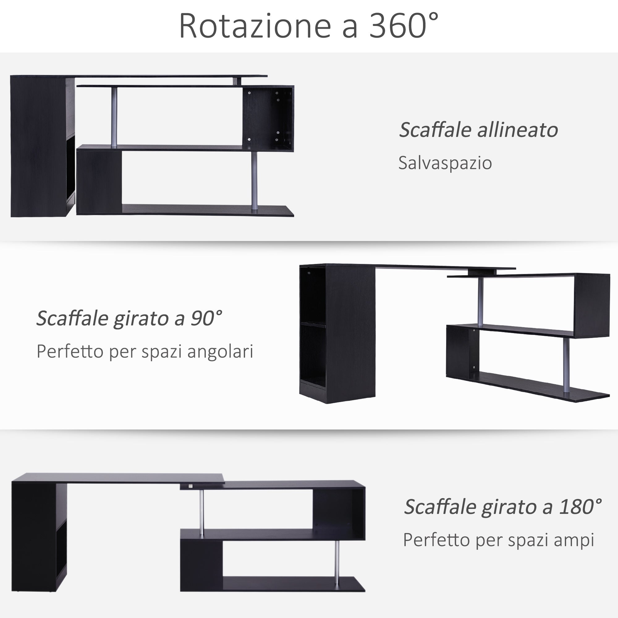 EasyComfort hoekbureau 360° draaibaar 140x120x78 cm - zwart