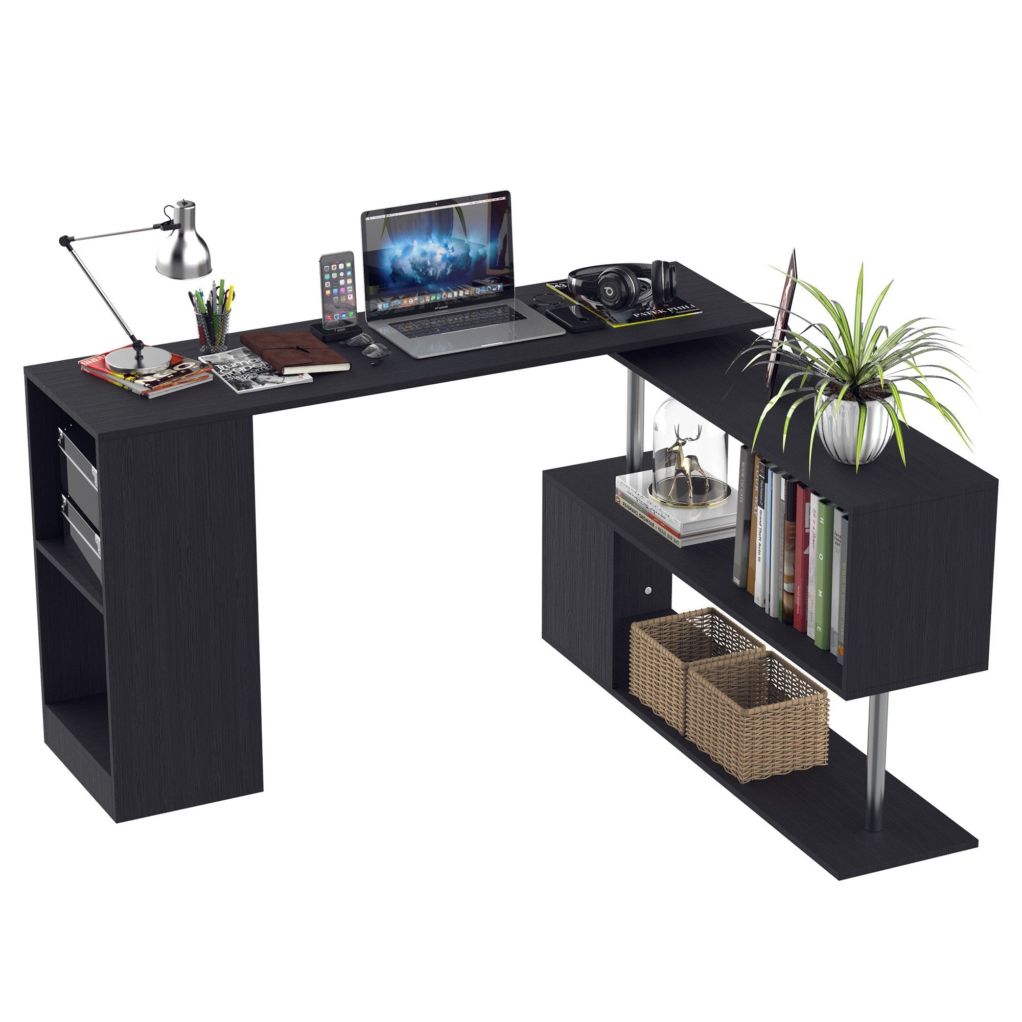 EasyComfort hoekbureau 360° draaibaar, zwart