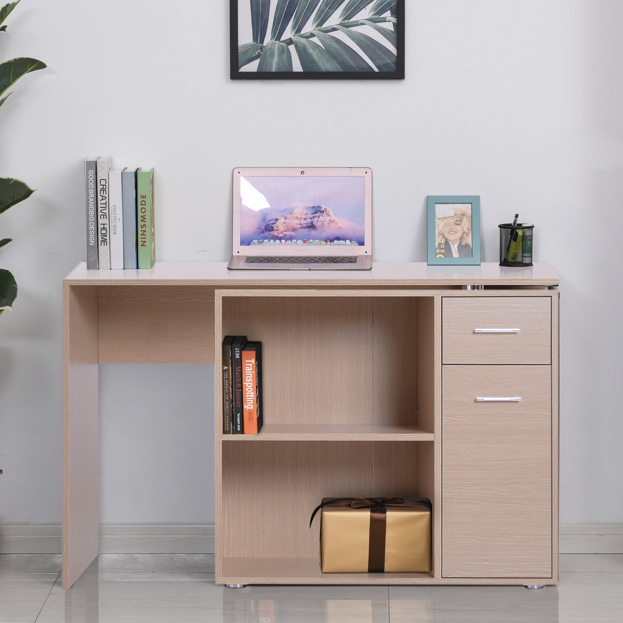 EasyComfort L-vormig draaibaar bureau met 2 planken en 2 lades 117x82x74 cm eiken