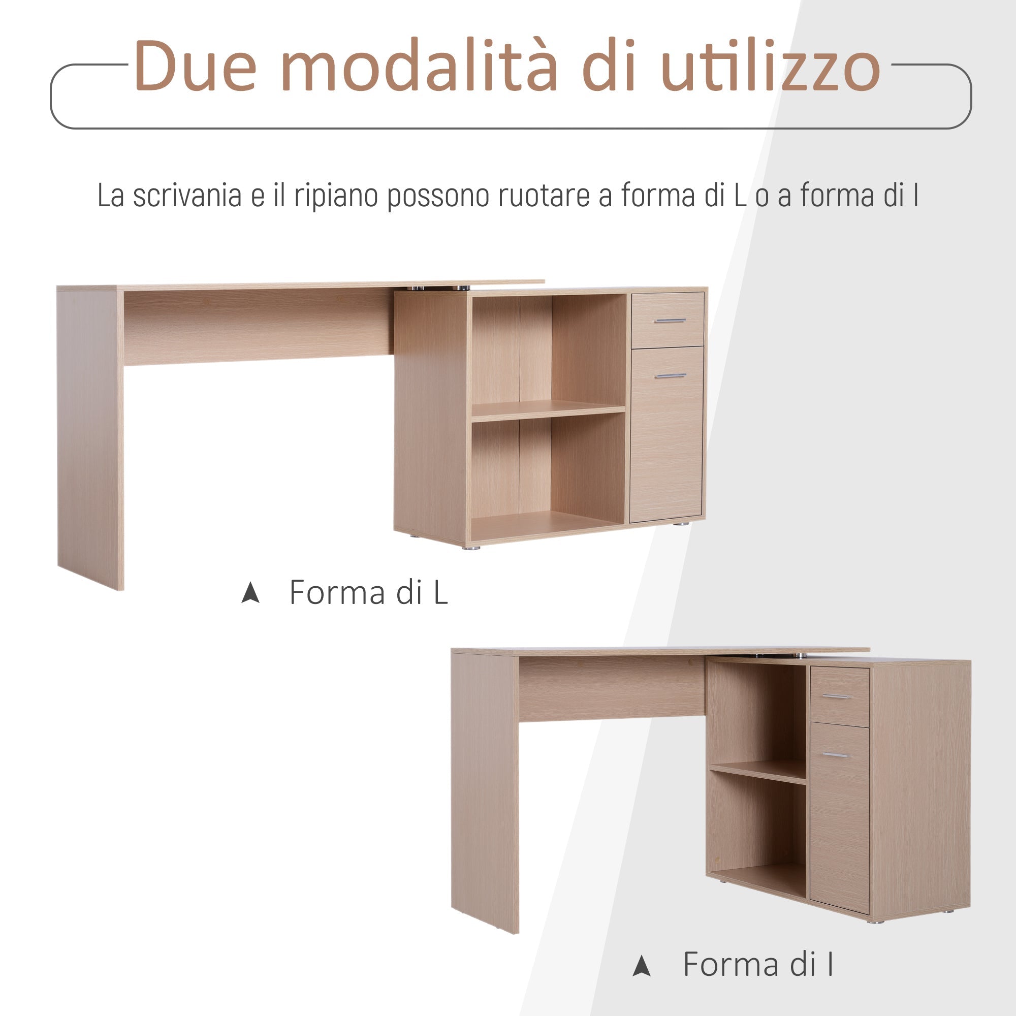 EasyComfort L-vormig draaibaar bureau met 2 planken en 2 lades 117x82x74 cm eiken