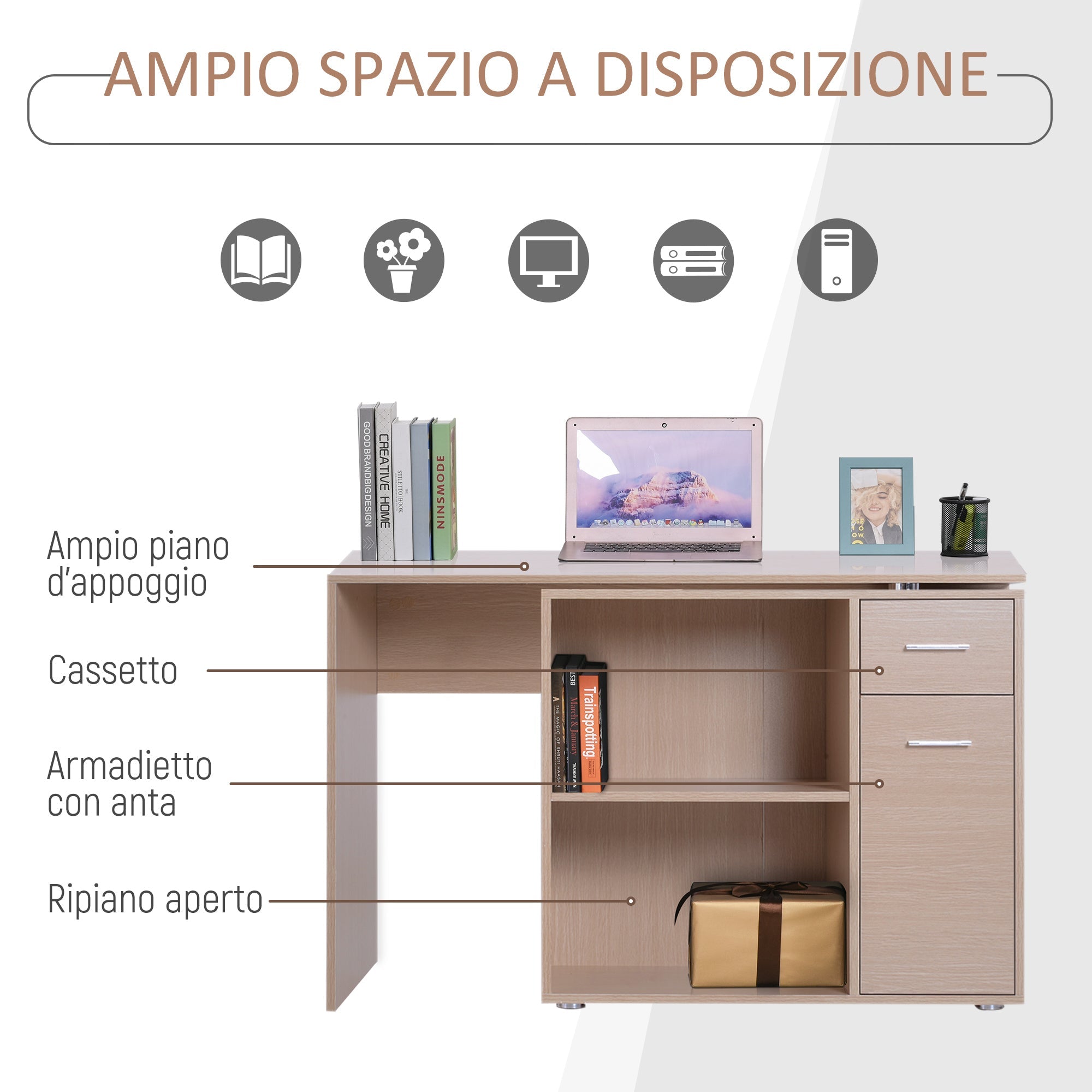 EasyComfort L-vormig draaibaar bureau met 2 planken en 2 lades 117x82x74 cm eiken