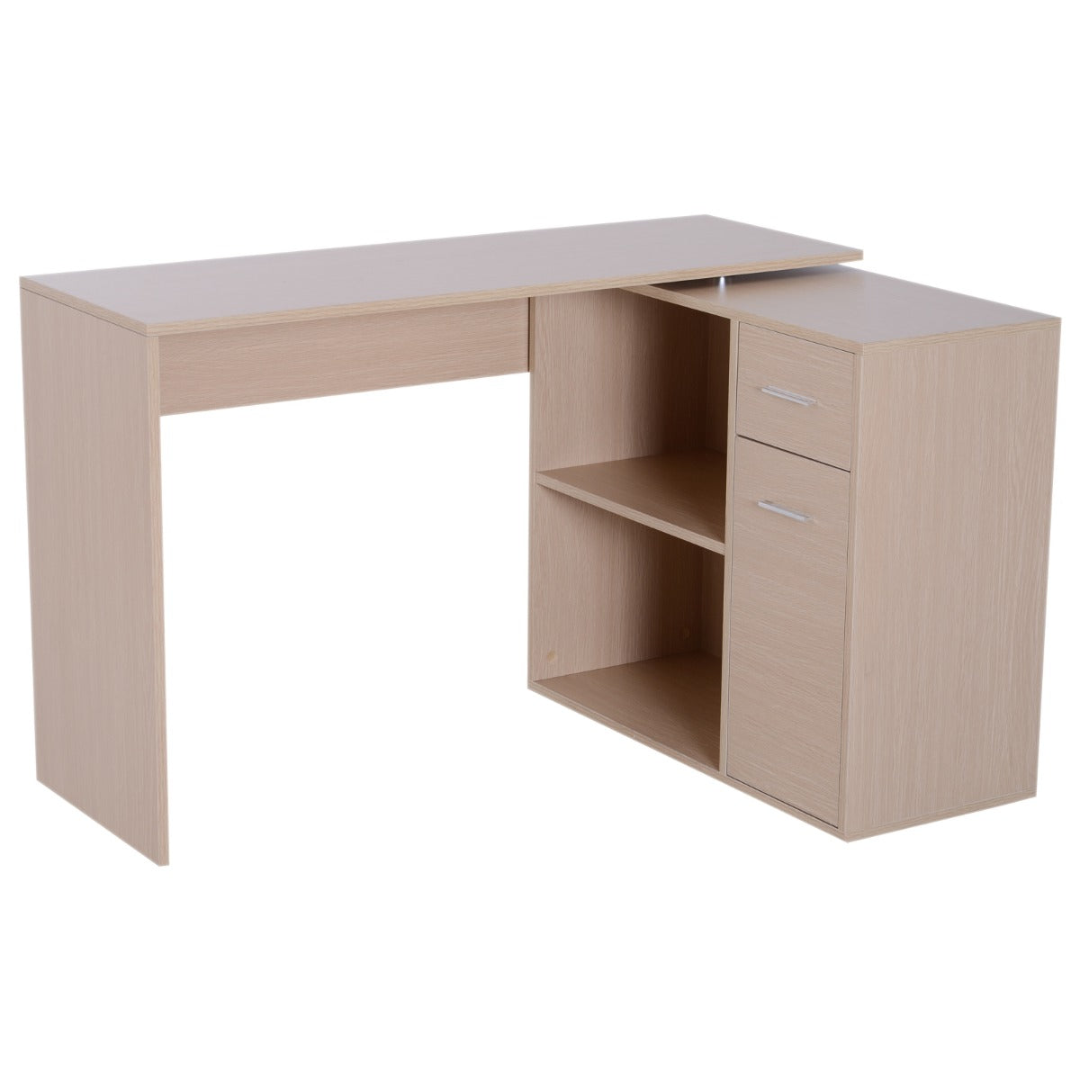 EasyComfort draaibaar L-vormig bureau met 2 planken en 2 lades