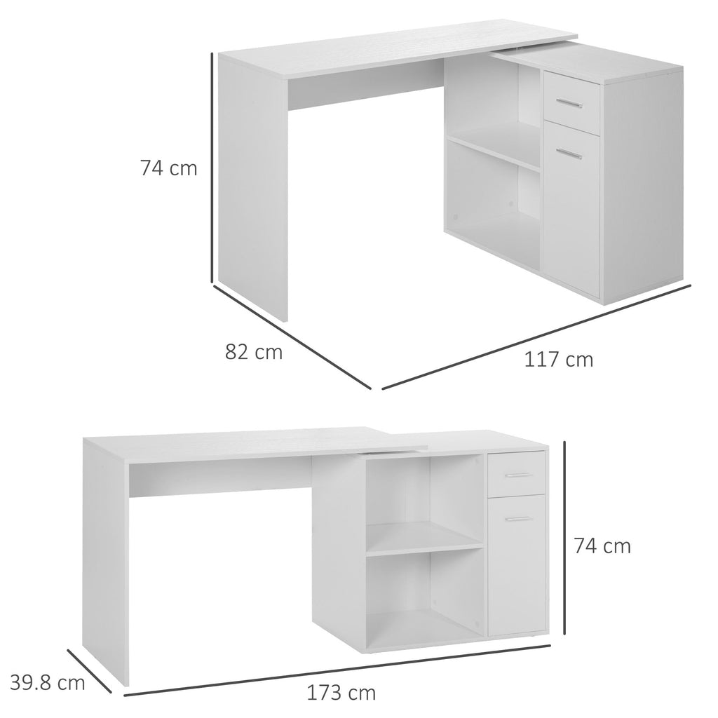 Easycomfort Scrivania Angolare with Libreria Scaffale in Legno white, Tavolo da Pranzo with Rotazione a 360°, 173x39.8x74 cm