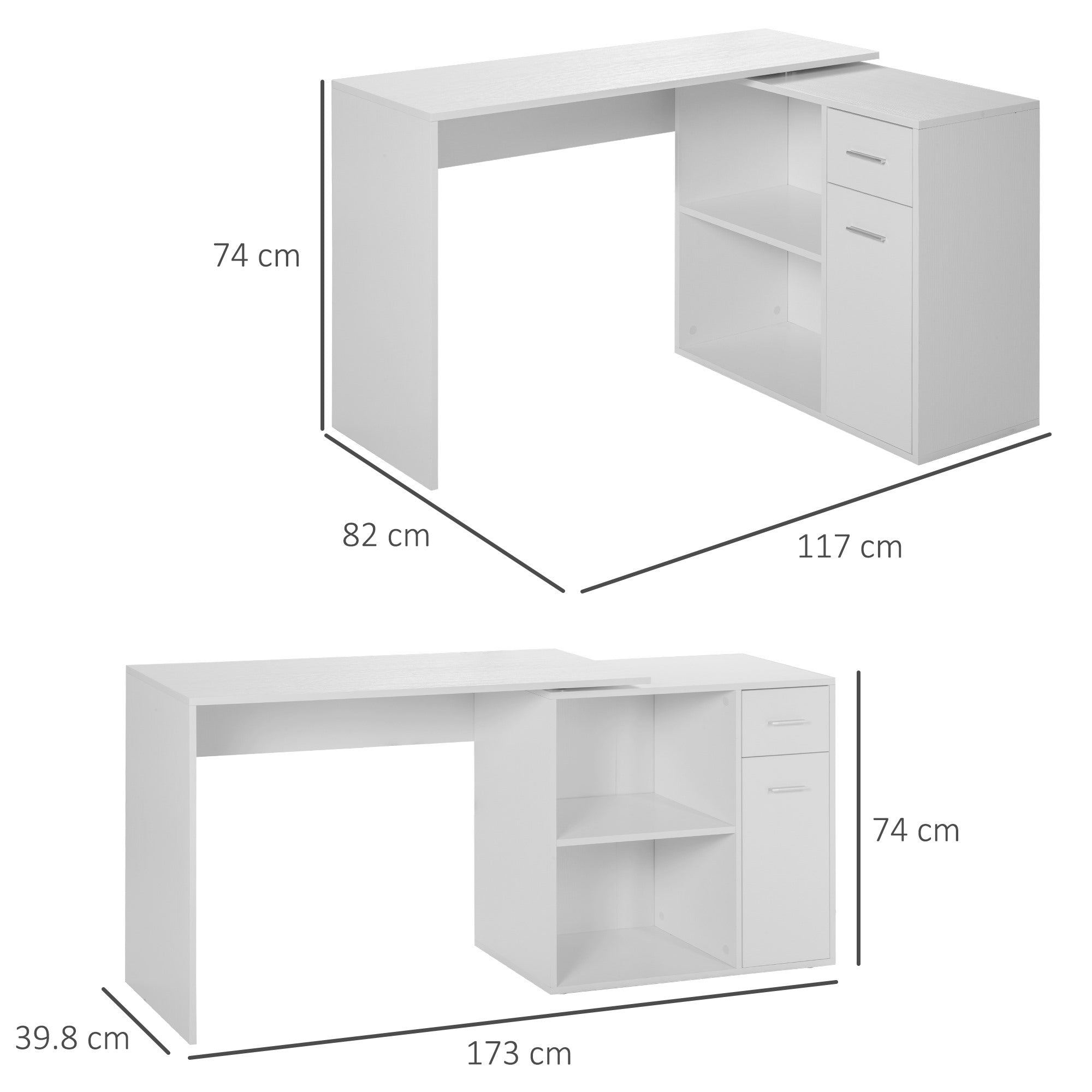 Easycomfort Scrivania Angolare with Libreria Scaffale in Legno white, Tavolo da Pranzo with Rotazione a 360°, 173x39.8x74 cm