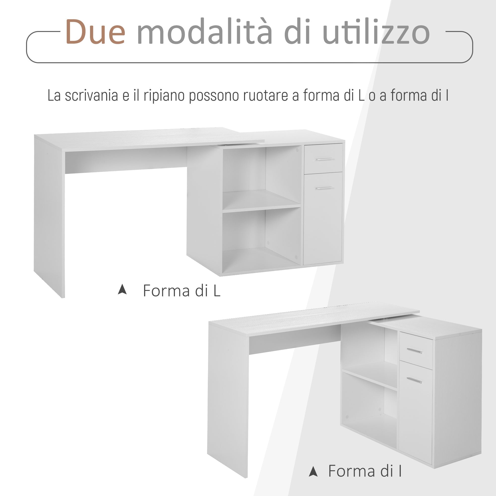 Easycomfort Scrivania Angolare with Libreria Scaffale in Legno white, Tavolo da Pranzo with Rotazione a 360°, 173x39.8x74 cm