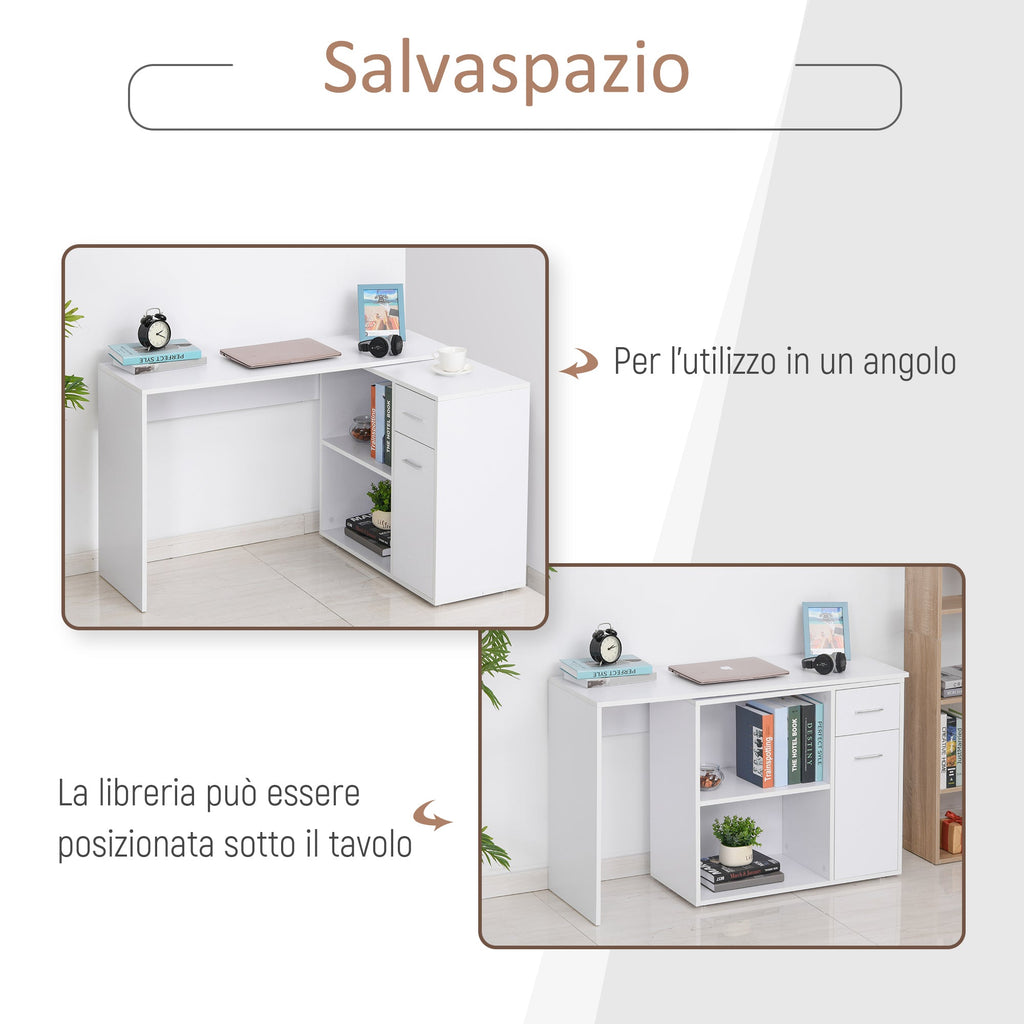 Easycomfort Scrivania Angolare with Libreria Scaffale in Legno white, Tavolo da Pranzo with Rotazione a 360°, 173x39.8x74 cm