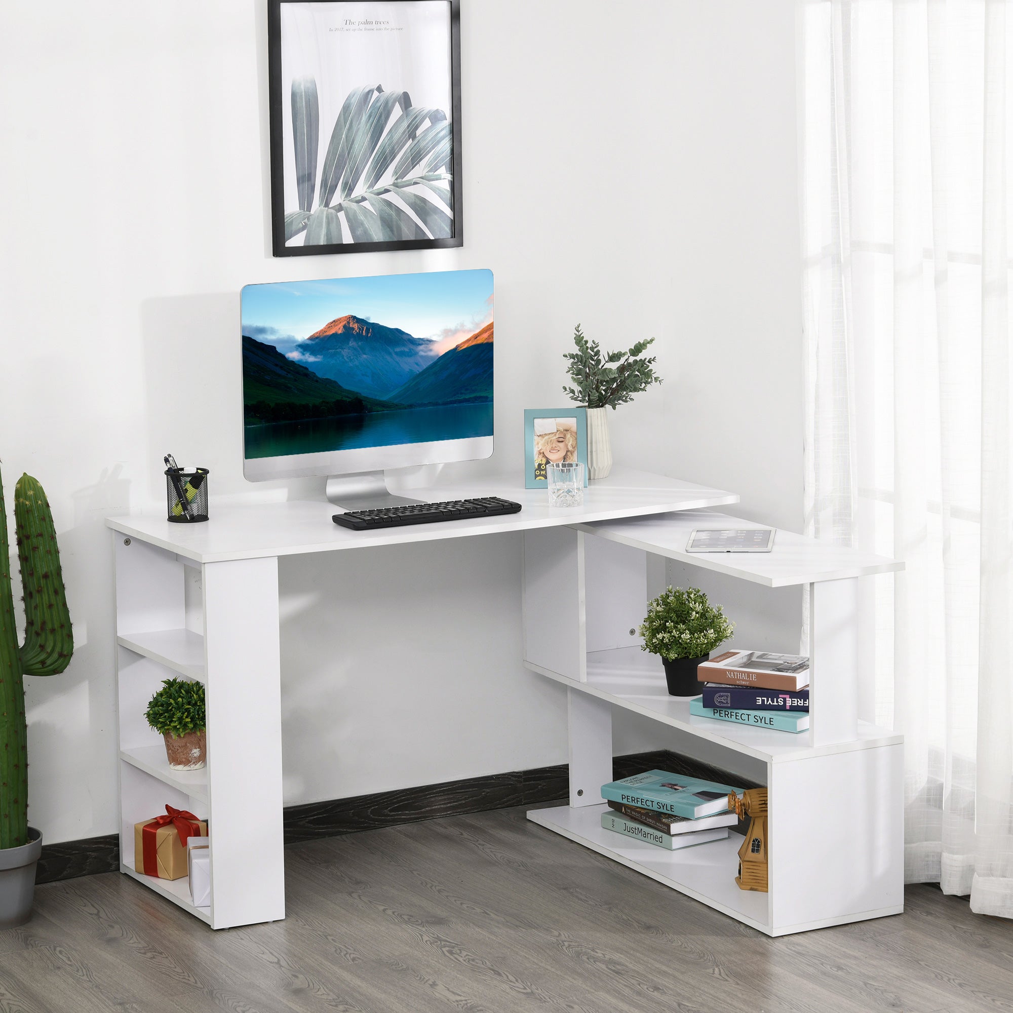 EasyComfort hoekbureau met 5 leLPGanken 120 x 110 x 74.5 cm wit