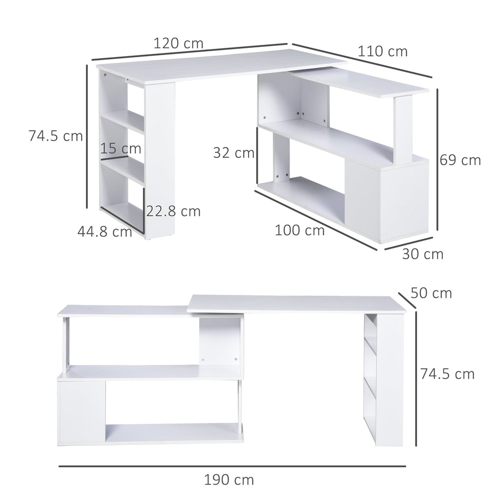 EasyComfort hoekbureau met 5 leLPGanken 120 x 110 x 74.5 cm wit