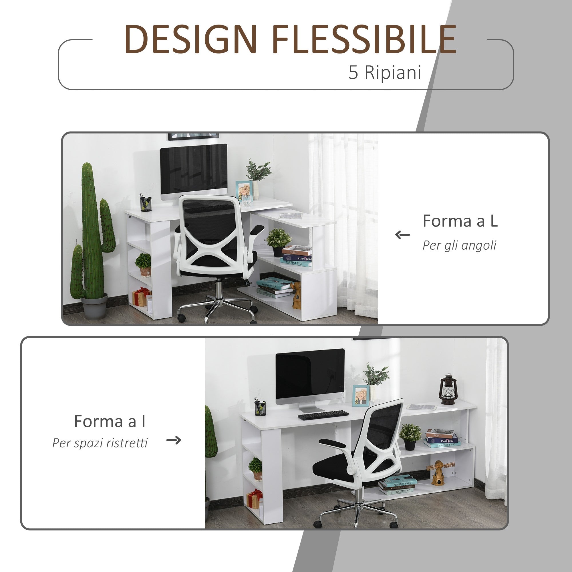 EasyComfort hoekbureau met 5 leLPGanken 120 x 110 x 74.5 cm wit