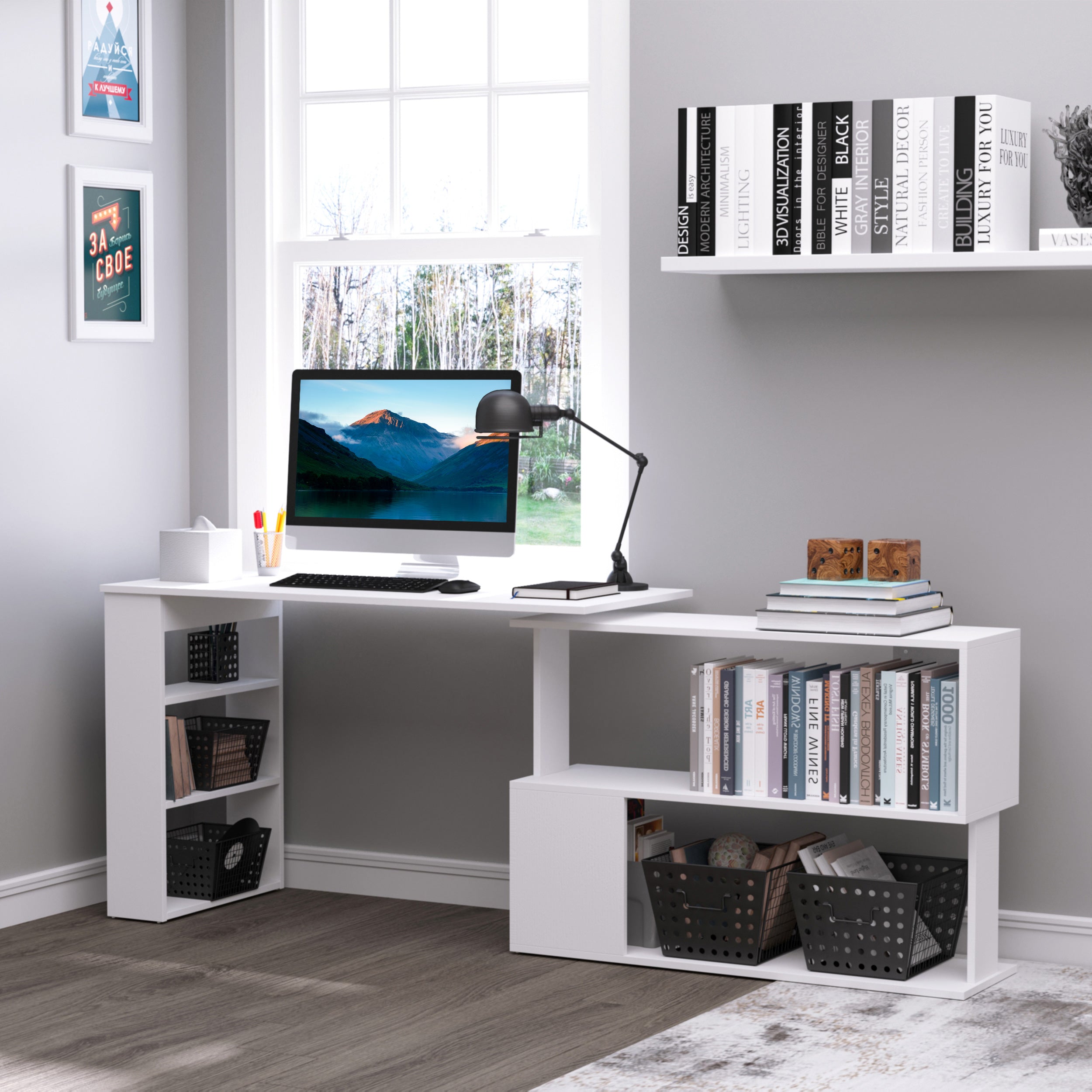EasyComfort hoekbureau met 5 leLPGanken 120 x 110 x 74.5 cm wit