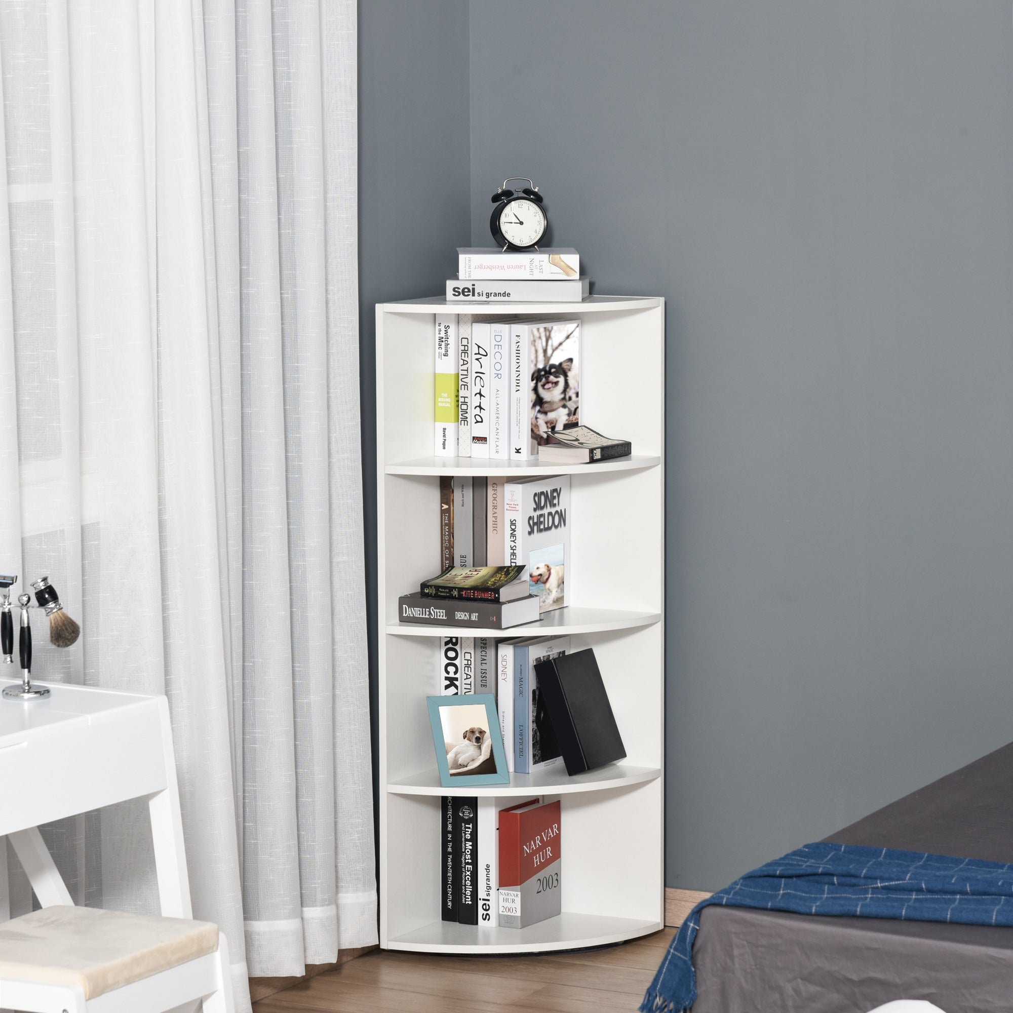 EasyComfort Libreria ad Angolo 4 Ripiani a Muro e Parete 39.5x39.5x120cm white Legno