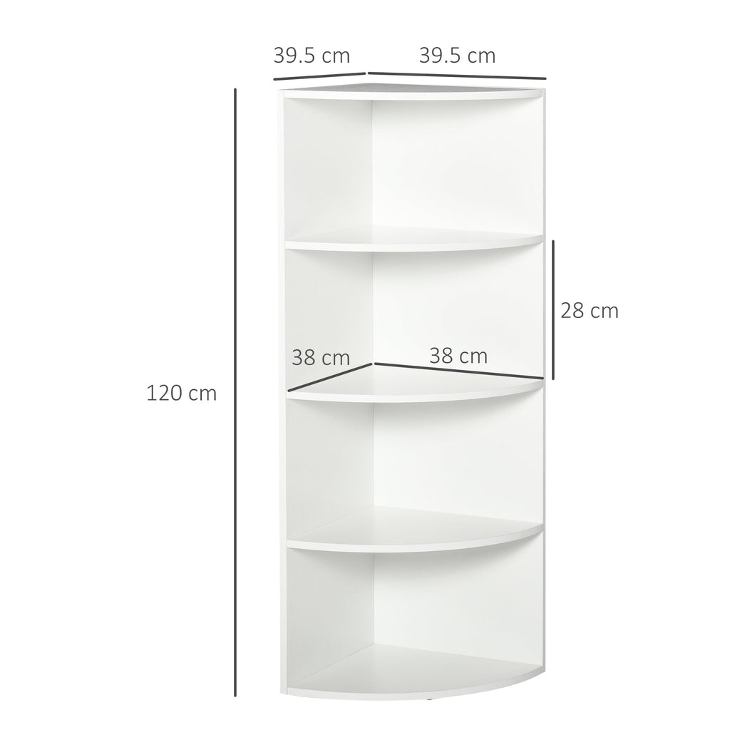 EasyComfort Libreria ad Angolo 4 Ripiani a Muro e Parete 39.5x39.5x120cm white Legno