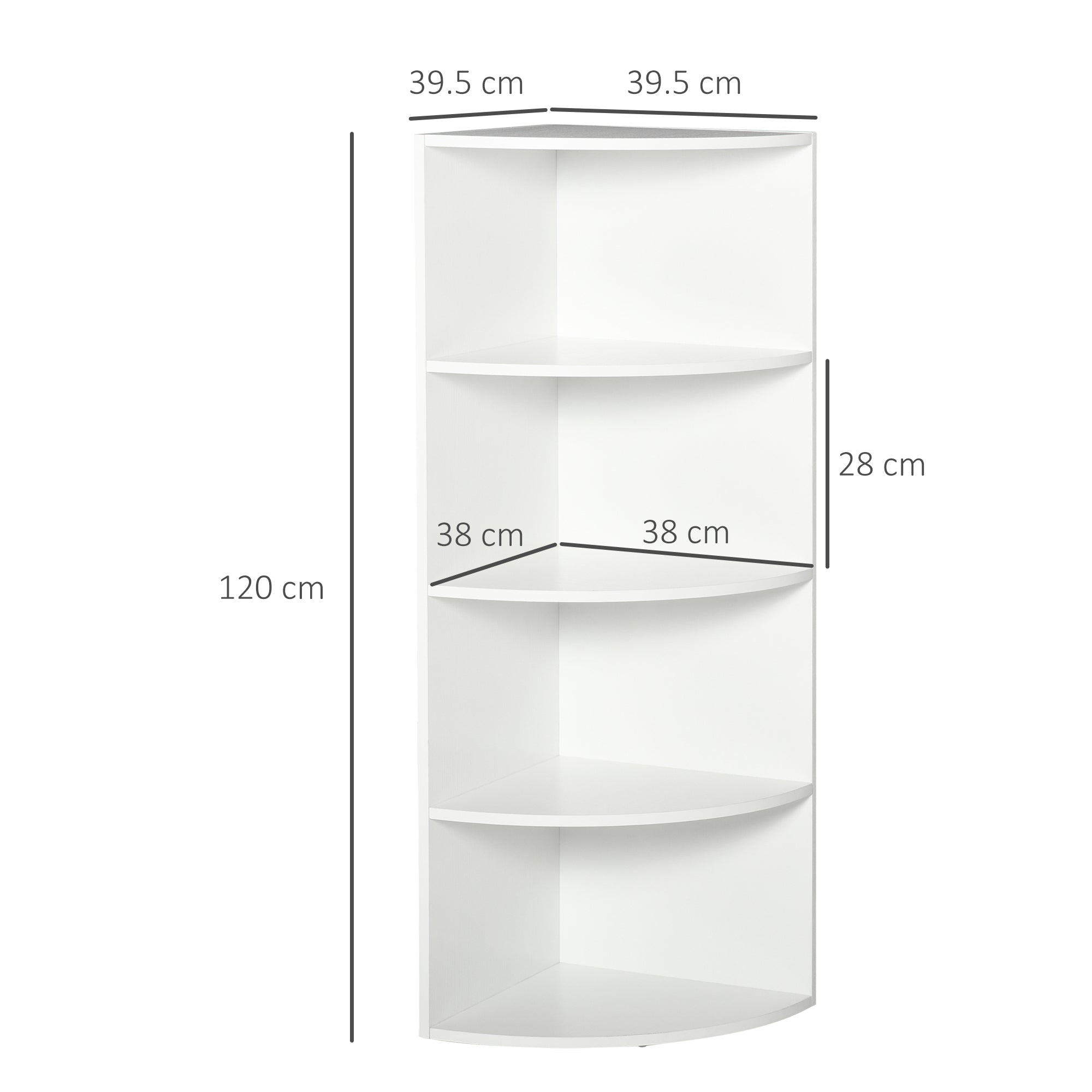EasyComfort Libreria ad Angolo 4 Ripiani a Muro e Parete 39.5x39.5x120cm white Legno