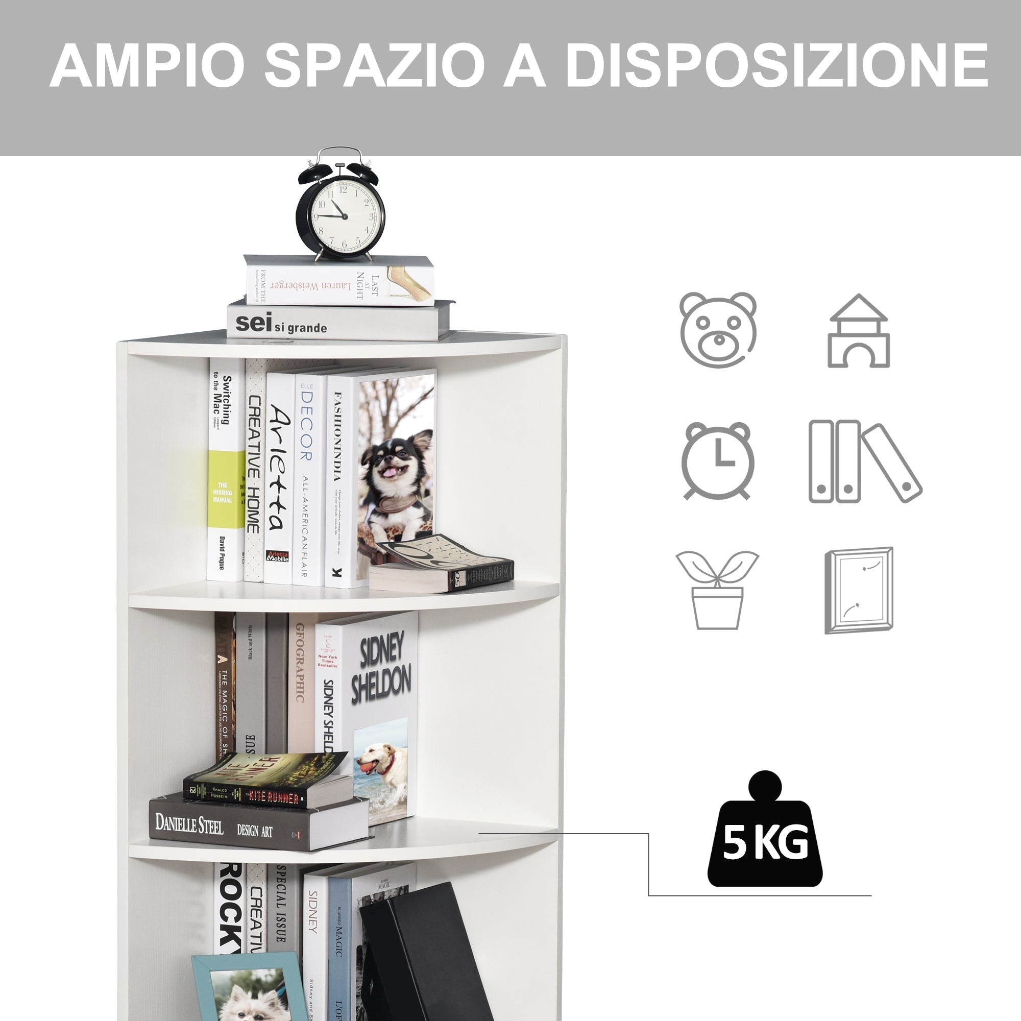 EasyComfort Libreria ad Angolo 4 Ripiani a Muro e Parete 39.5x39.5x120cm white Legno