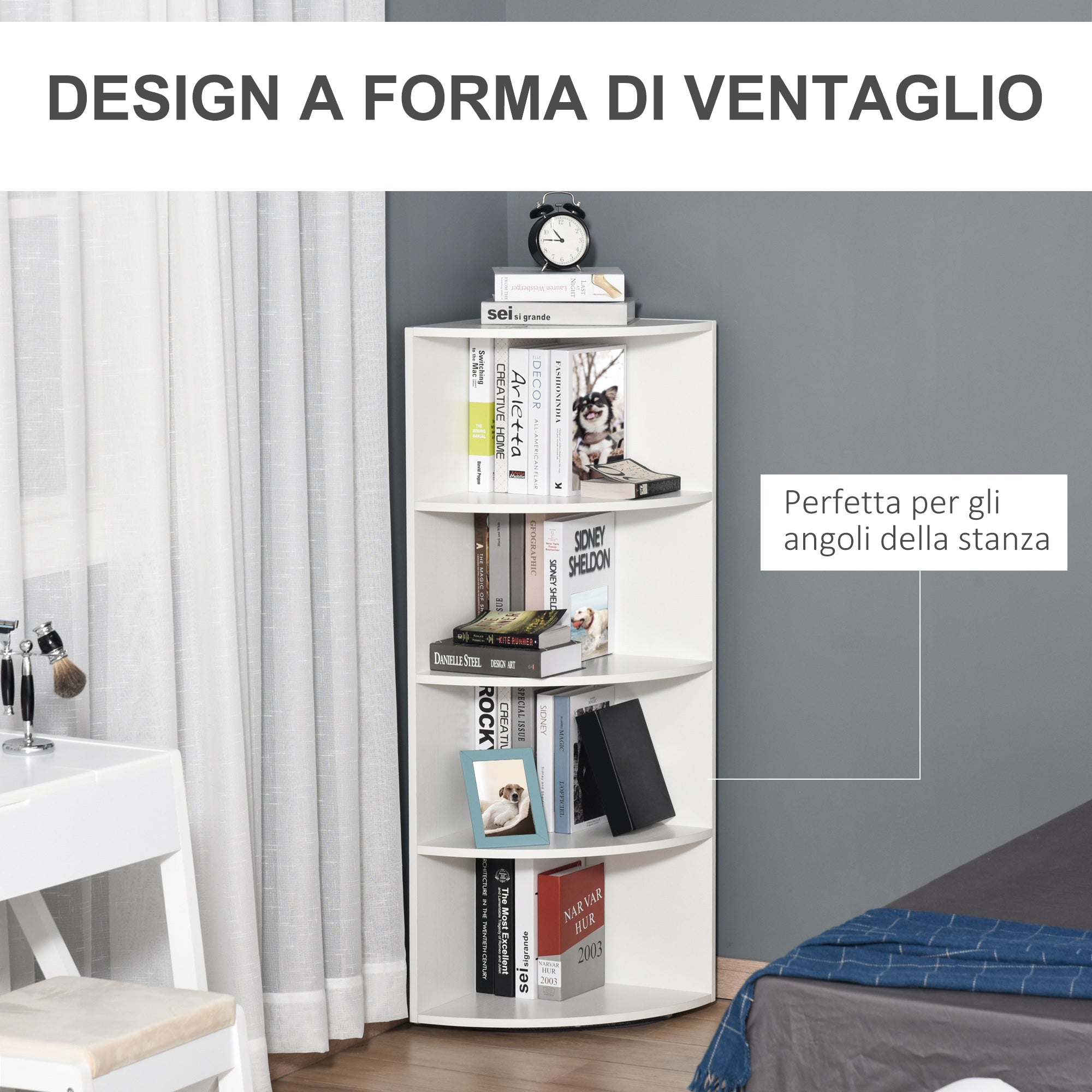 EasyComfort Libreria ad Angolo 4 Ripiani a Muro e Parete 39.5x39.5x120cm white Legno