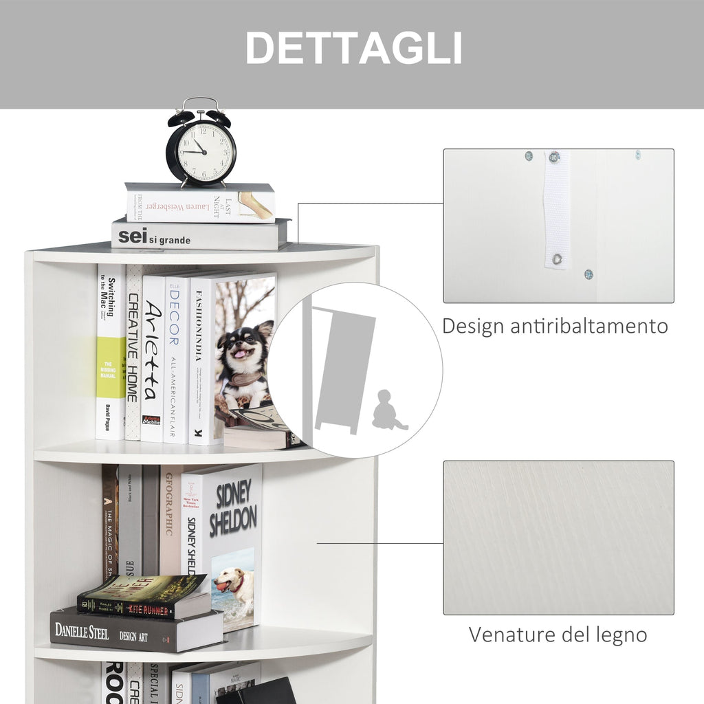 EasyComfort Libreria ad Angolo 4 Ripiani a Muro e Parete 39.5x39.5x120cm white Legno