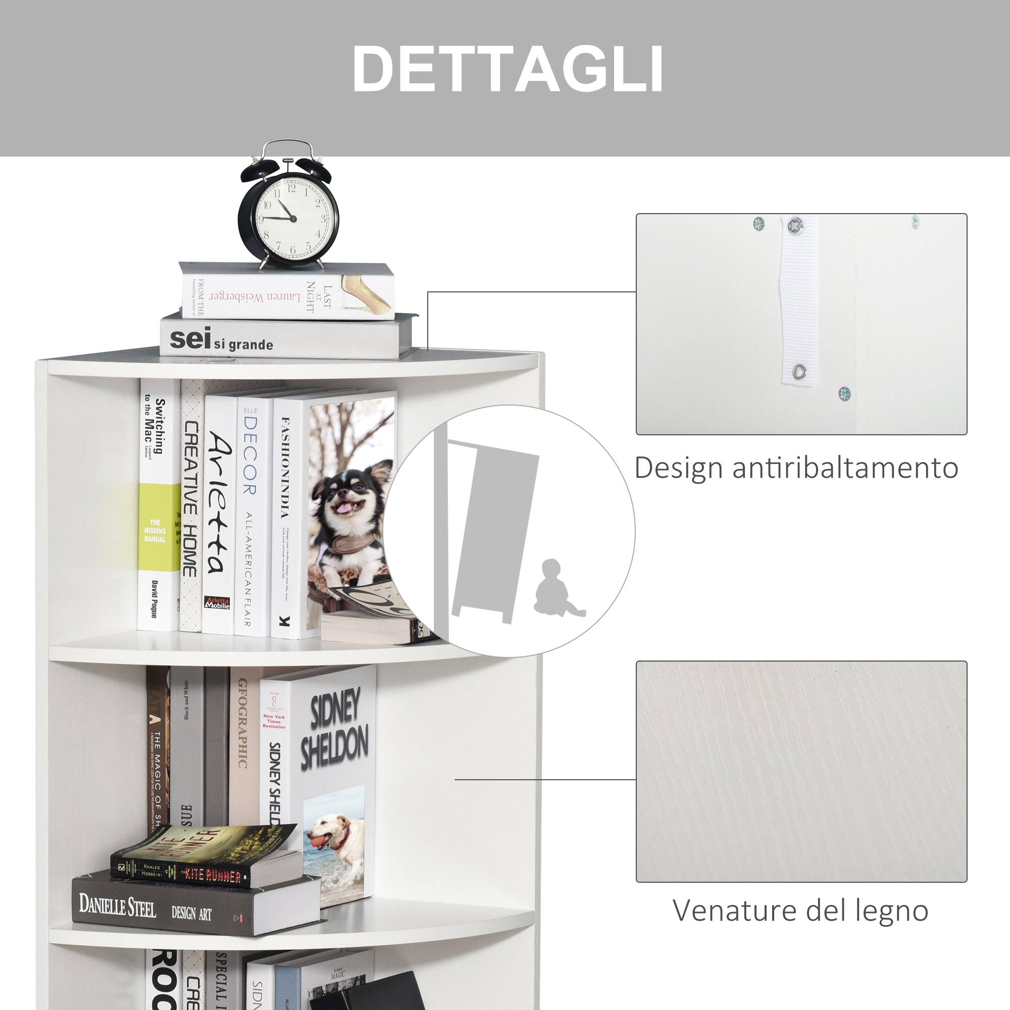 EasyComfort Libreria ad Angolo 4 Ripiani a Muro e Parete 39.5x39.5x120cm white Legno