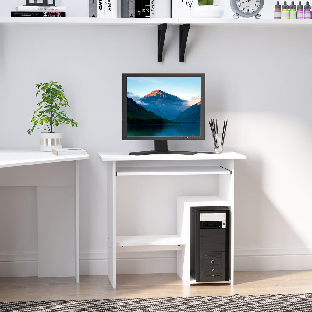 Easycomfort Scrivania per Computer Porta PC Moderna Salvaspazio, Scrivania da Uffcio with Ripiano per CPU e Mensola Tastiera Estraibile in Legno, 80x45x75cm, white