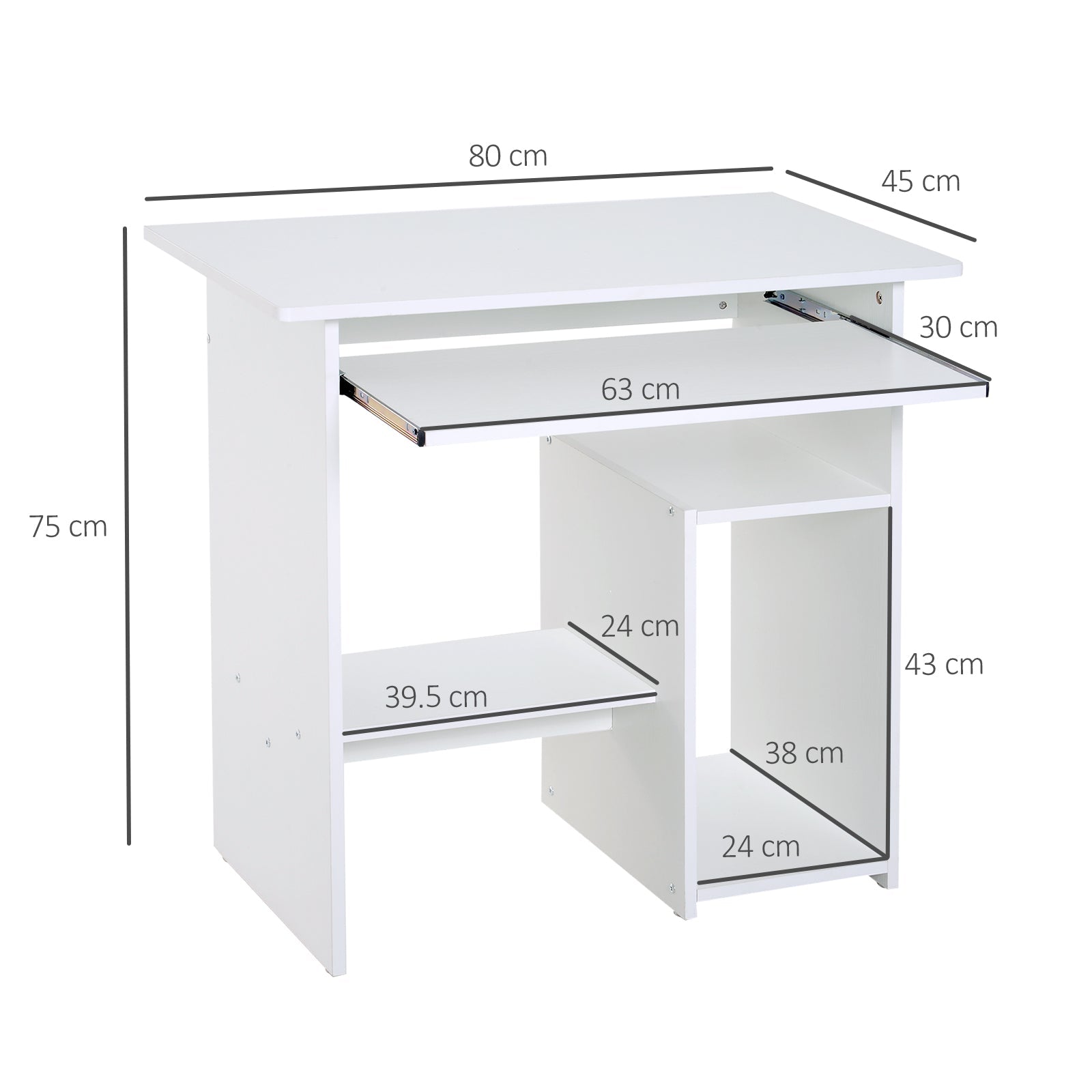 Easycomfort Scrivania per Computer Porta PC Moderna Salvaspazio, Scrivania da Uffcio with Ripiano per CPU e Mensola Tastiera Estraibile in Legno, 80x45x75cm, white