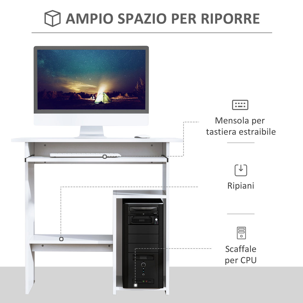 Easycomfort Scrivania per Computer Porta PC Moderna Salvaspazio, Scrivania da Uffcio with Ripiano per CPU e Mensola Tastiera Estraibile in Legno, 80x45x75cm, white
