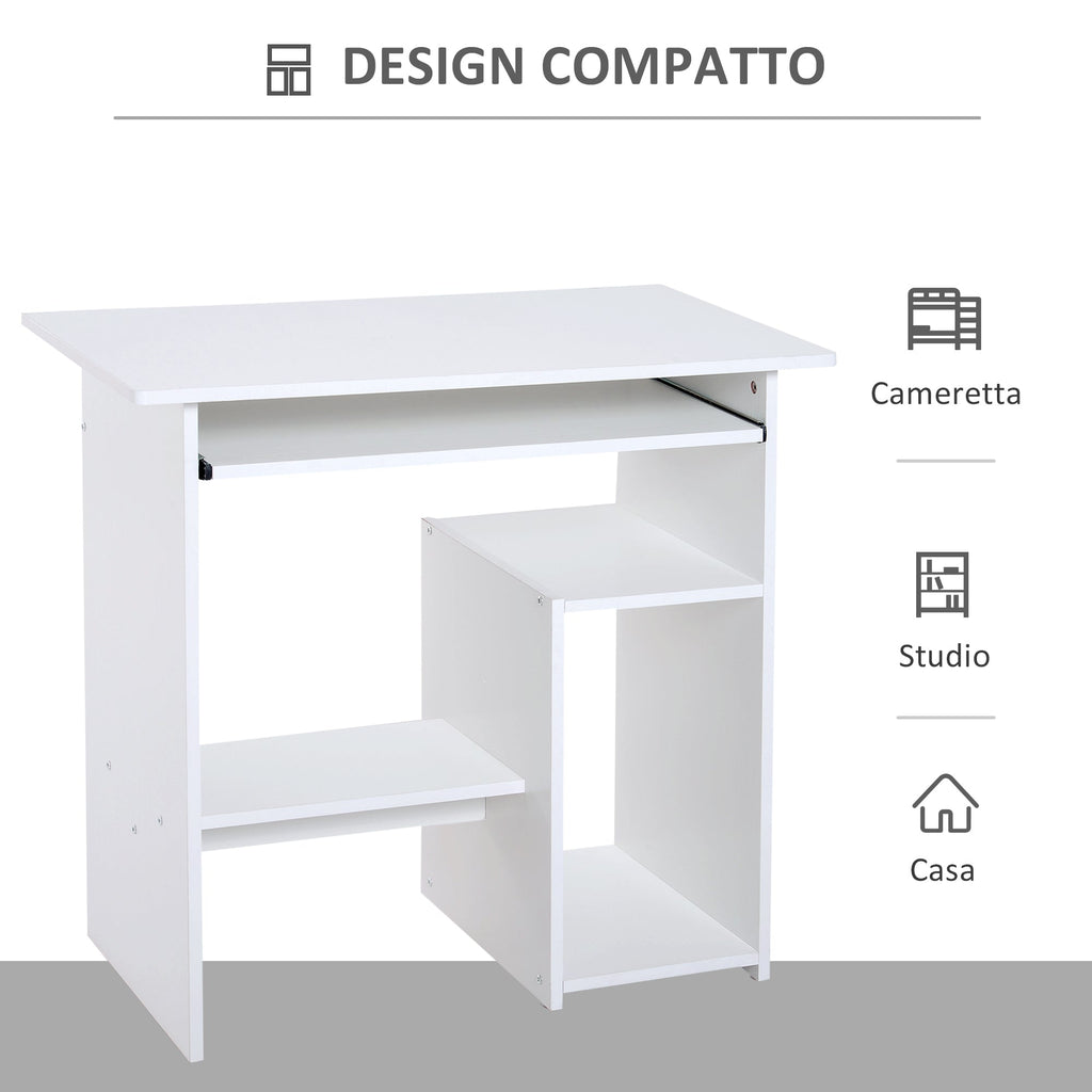 Easycomfort Scrivania per Computer Porta PC Moderna Salvaspazio, Scrivania da Uffcio with Ripiano per CPU e Mensola Tastiera Estraibile in Legno, 80x45x75cm, white