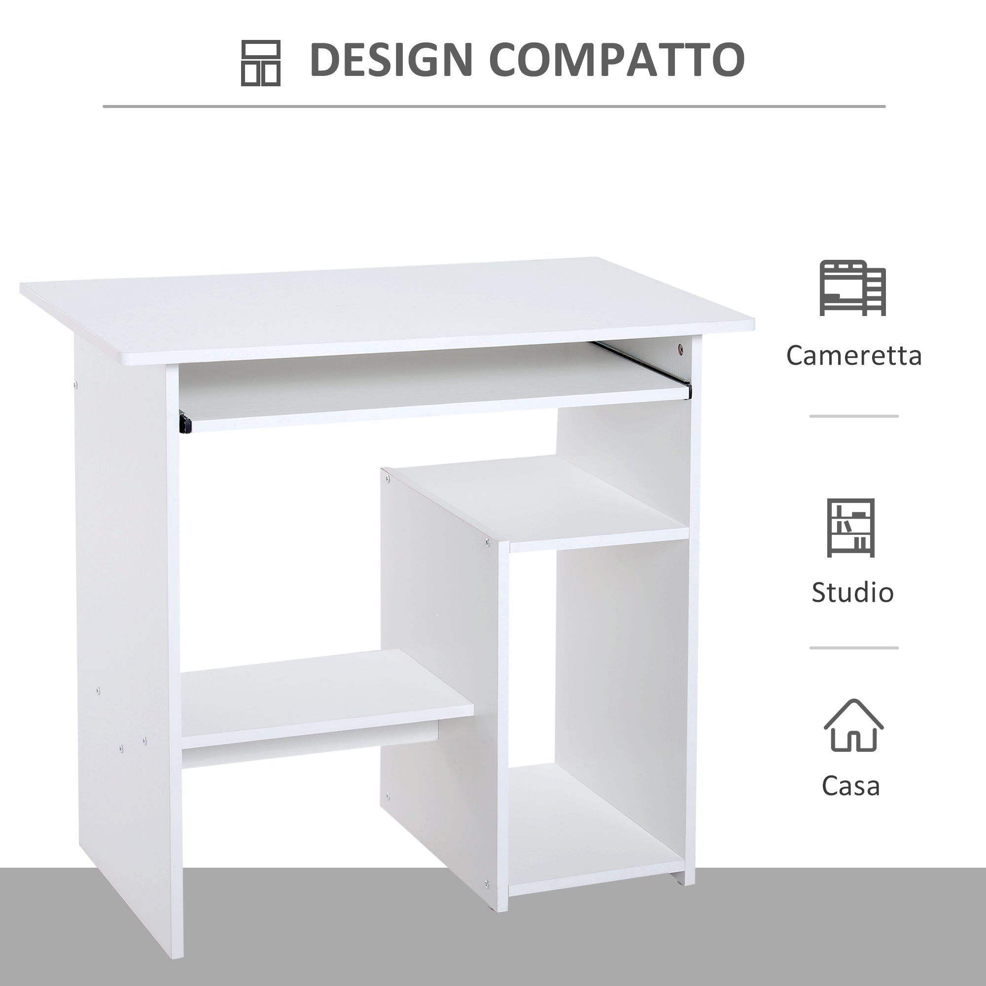 Easycomfort Scrivania per Computer Porta PC Moderna Salvaspazio, Scrivania da Uffcio with Ripiano per CPU e Mensola Tastiera Estraibile in Legno, 80x45x75cm, white