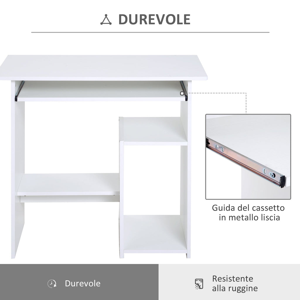 Easycomfort Scrivania per Computer Porta PC Moderna Salvaspazio, Scrivania da Uffcio with Ripiano per CPU e Mensola Tastiera Estraibile in Legno, 80x45x75cm, white