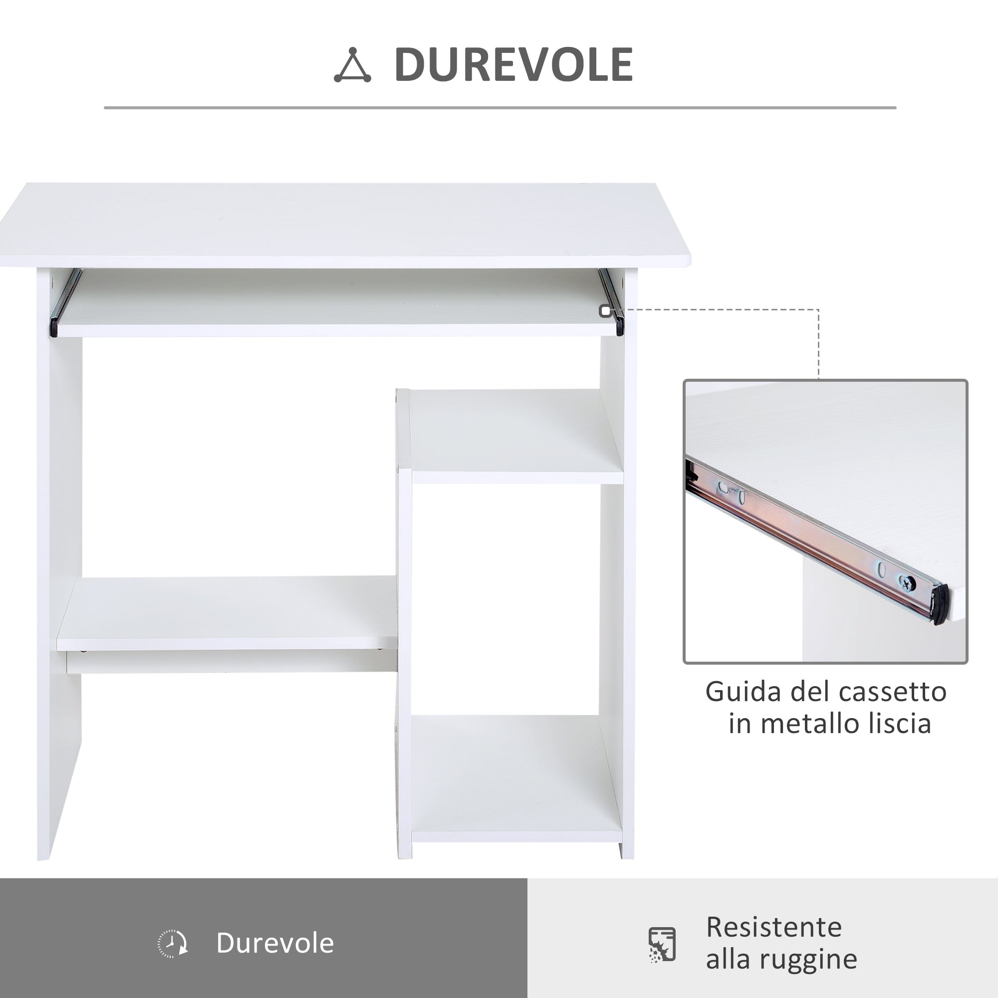 Easycomfort Scrivania per Computer Porta PC Moderna Salvaspazio, Scrivania da Uffcio with Ripiano per CPU e Mensola Tastiera Estraibile in Legno, 80x45x75cm, white