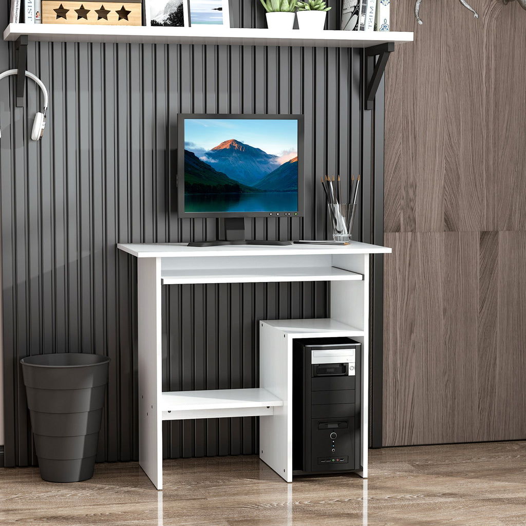 Easycomfort Scrivania per Computer Porta PC Moderna Salvaspazio, Scrivania da Uffcio with Ripiano per CPU e Mensola Tastiera Estraibile in Legno, 80x45x75cm, white