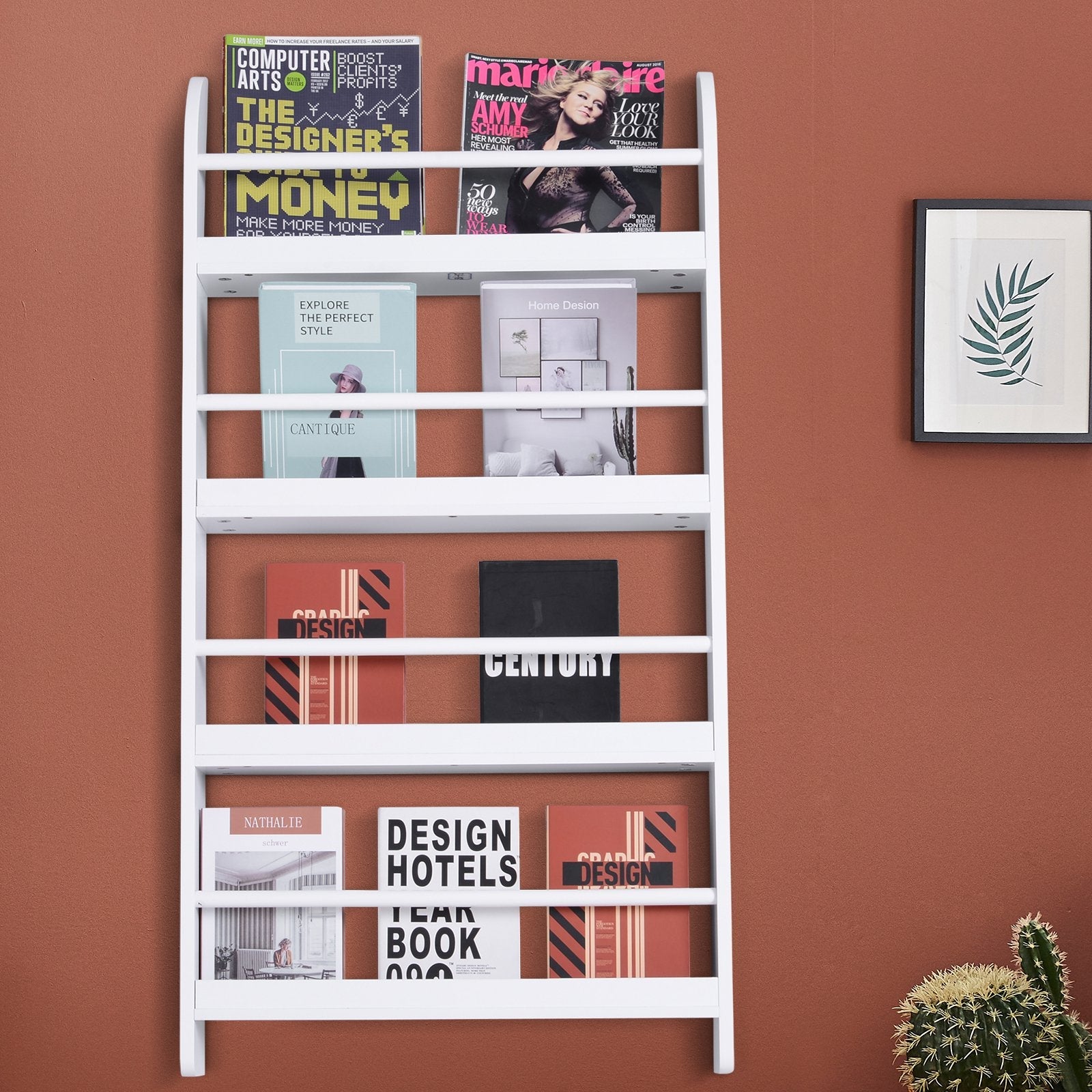 Easycomfort Libreria da Parete with 4 Ripiani in Legno white Impermeabile, Carico Massimo 30kg (59cm x 12cm x 113cm)