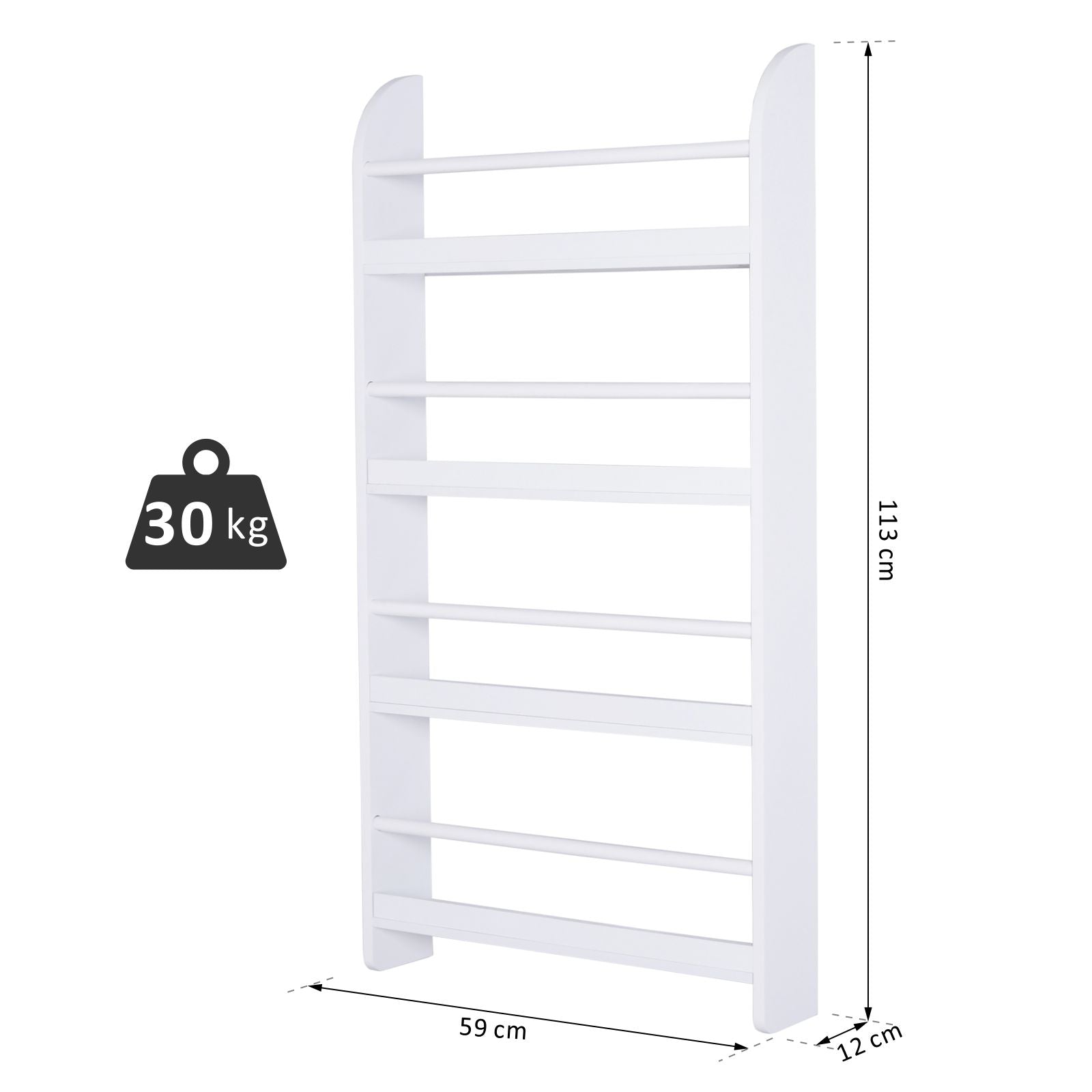 Easycomfort Libreria da Parete with 4 Ripiani in Legno white Impermeabile, Carico Massimo 30kg (59cm x 12cm x 113cm)