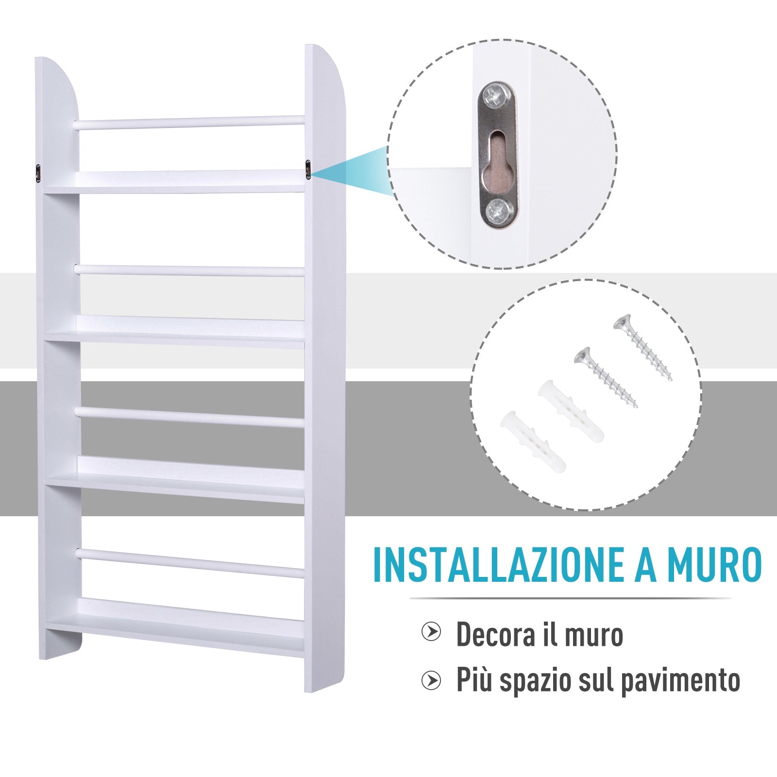 Easycomfort Libreria da Parete with 4 Ripiani in Legno white Impermeabile, Carico Massimo 30kg (59cm x 12cm x 113cm)